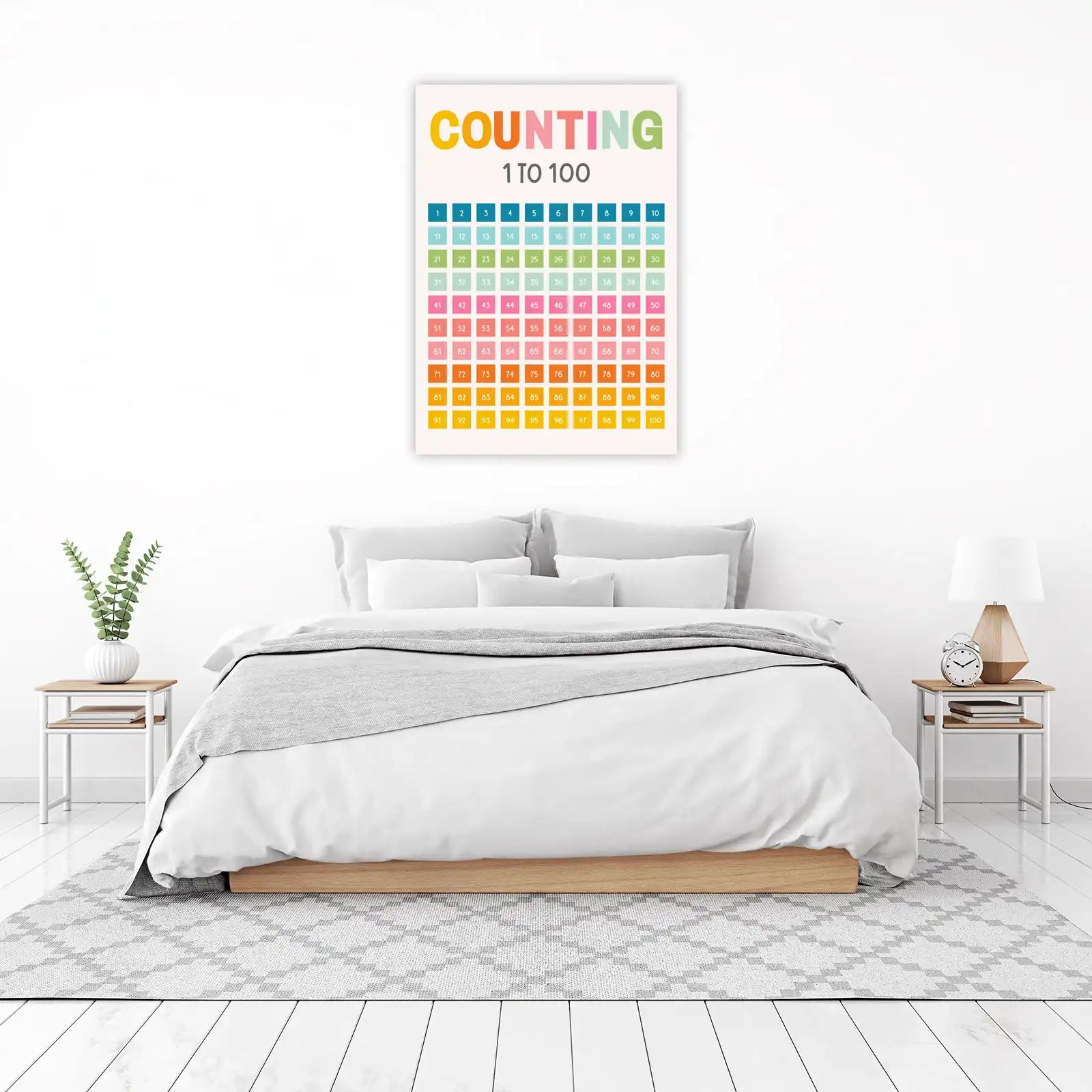 Counting 1 to 100 Colorful Grid Wall Art