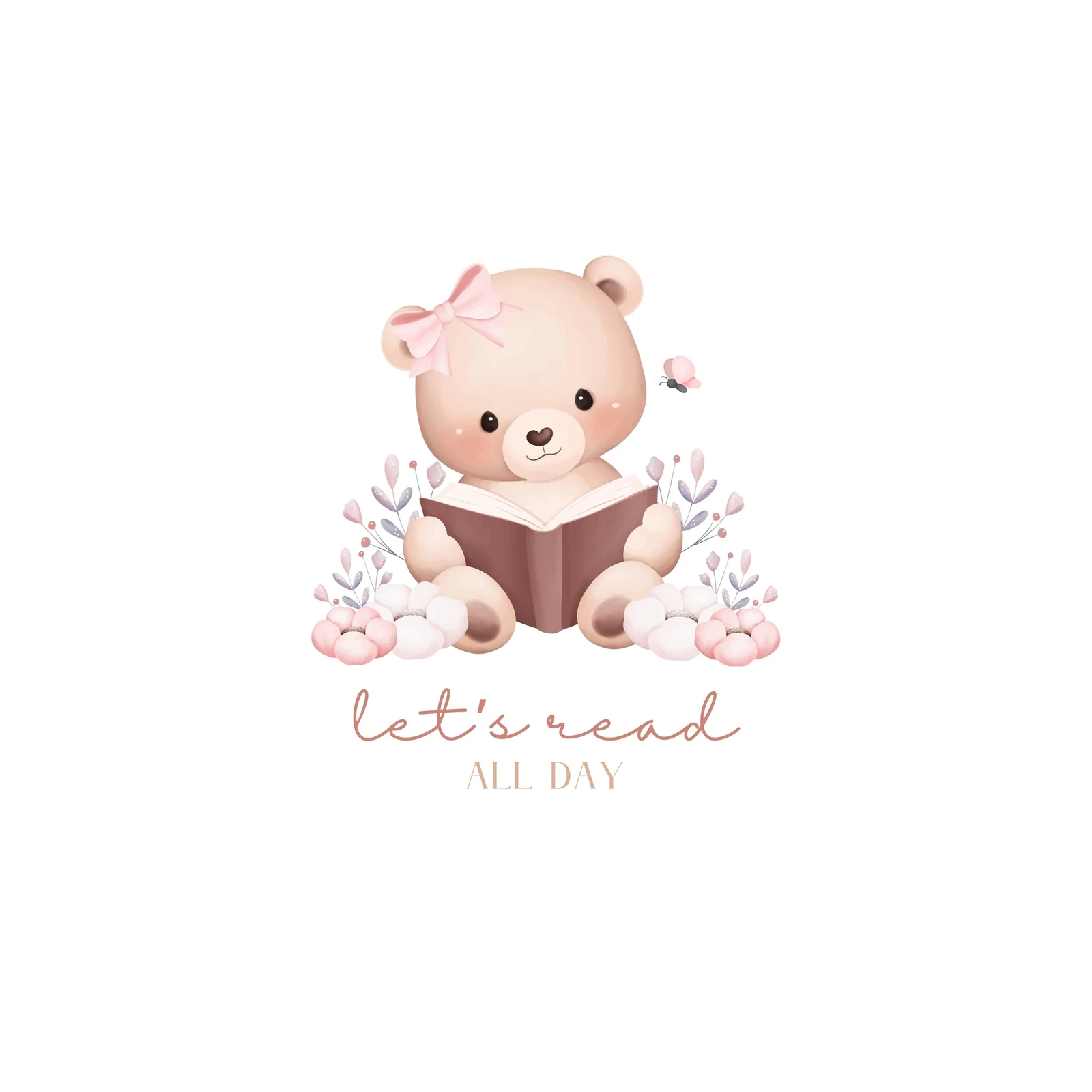 Cute Reading Bear 'Let's Read All Day' Wall Art
