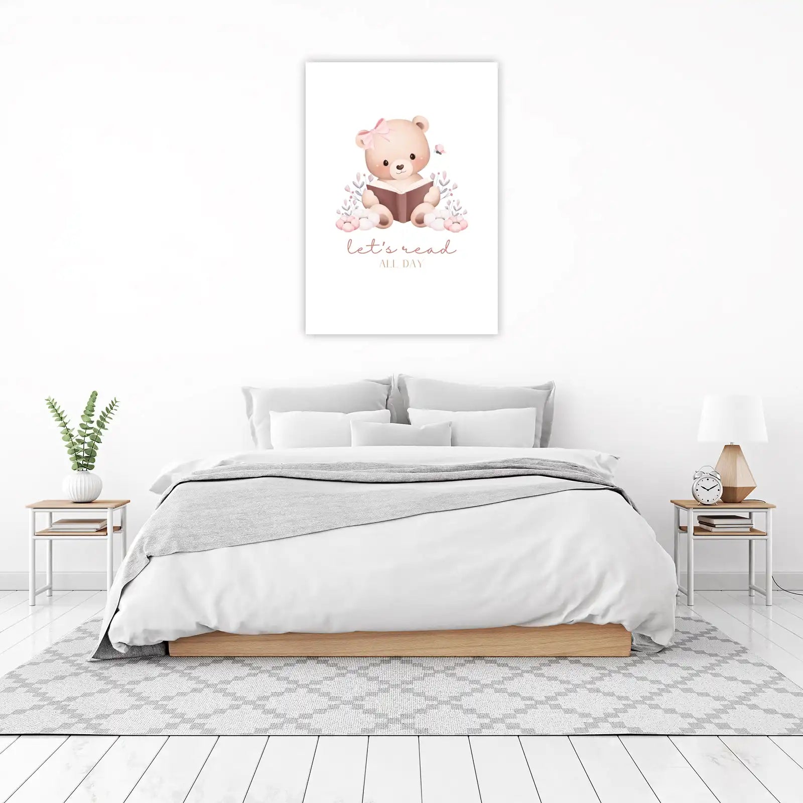 Cute Reading Bear 'Let's Read All Day' Wall Art
