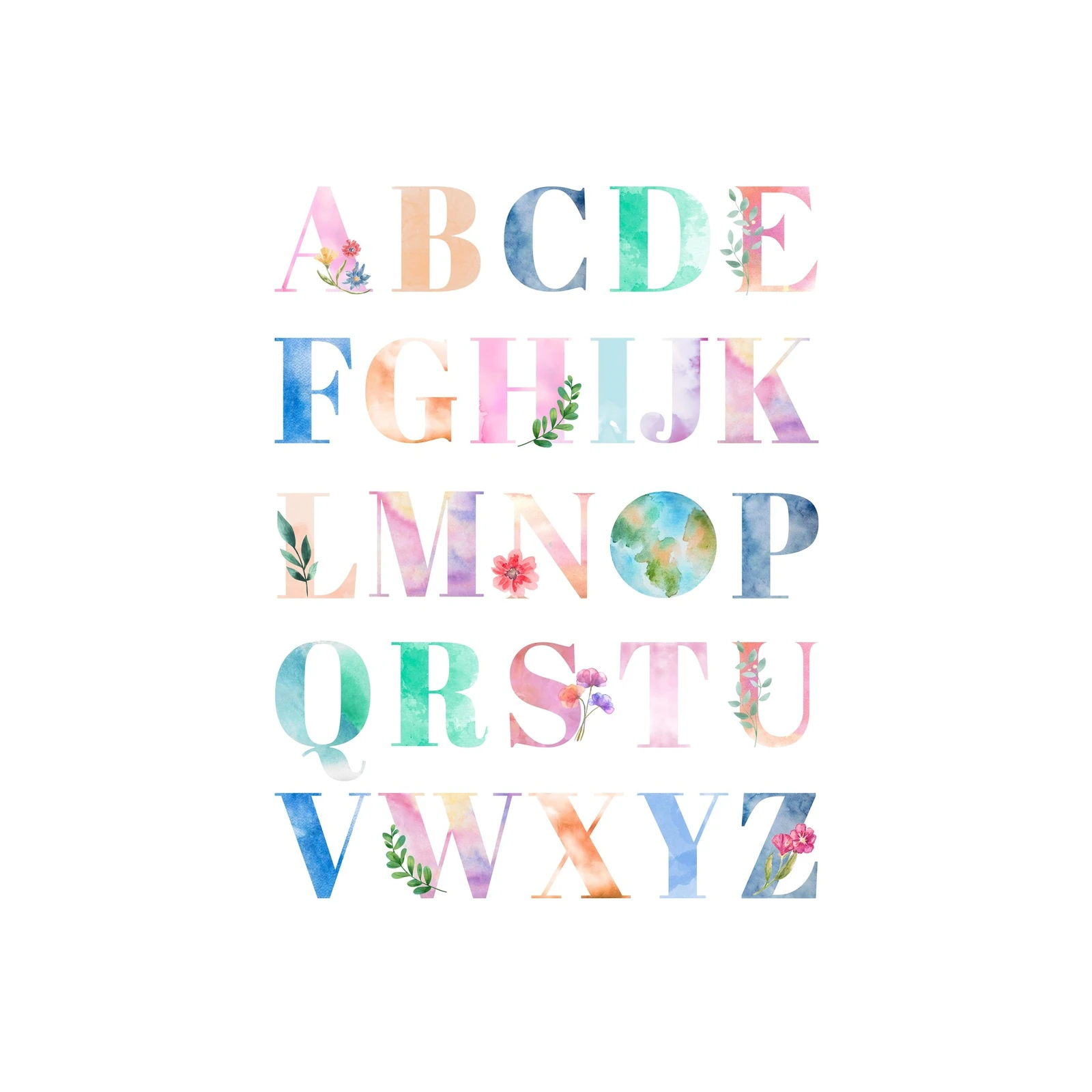 Watercolor Alphabet ABCs Wall Art Wall Art