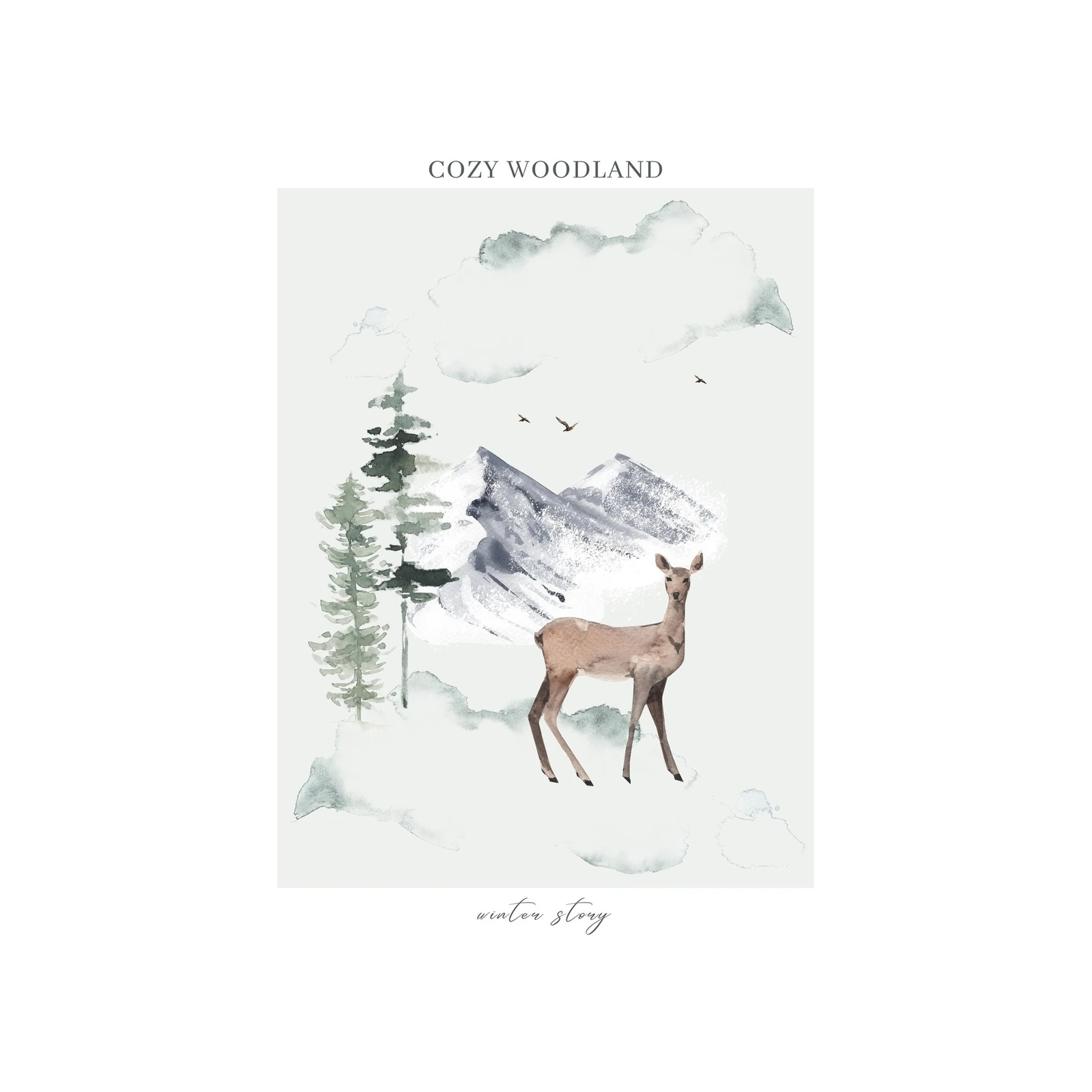 Serene Deer Woodland Watercolor Wall Art