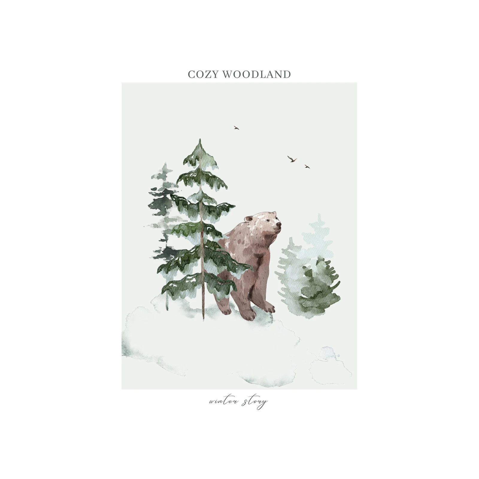 Cozy Woodland Bear Winter Scene Wall Art