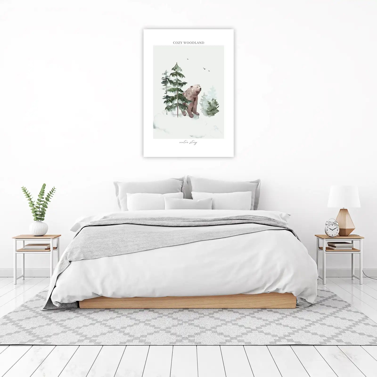 Cozy Woodland Bear Winter Scene Wall Art