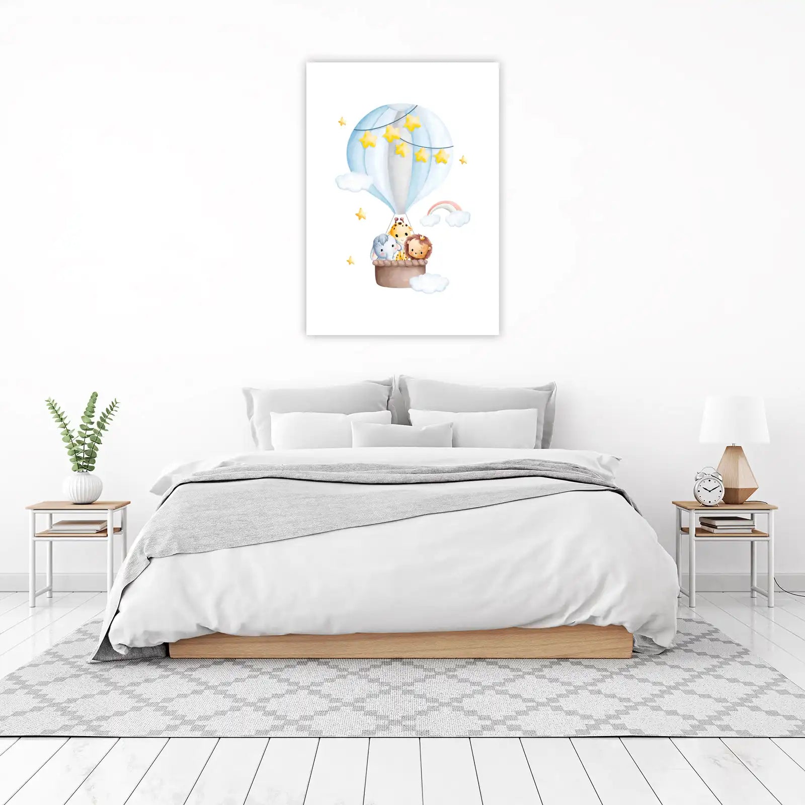 Cute Jungle Animals Hot Air Balloon Wall Art