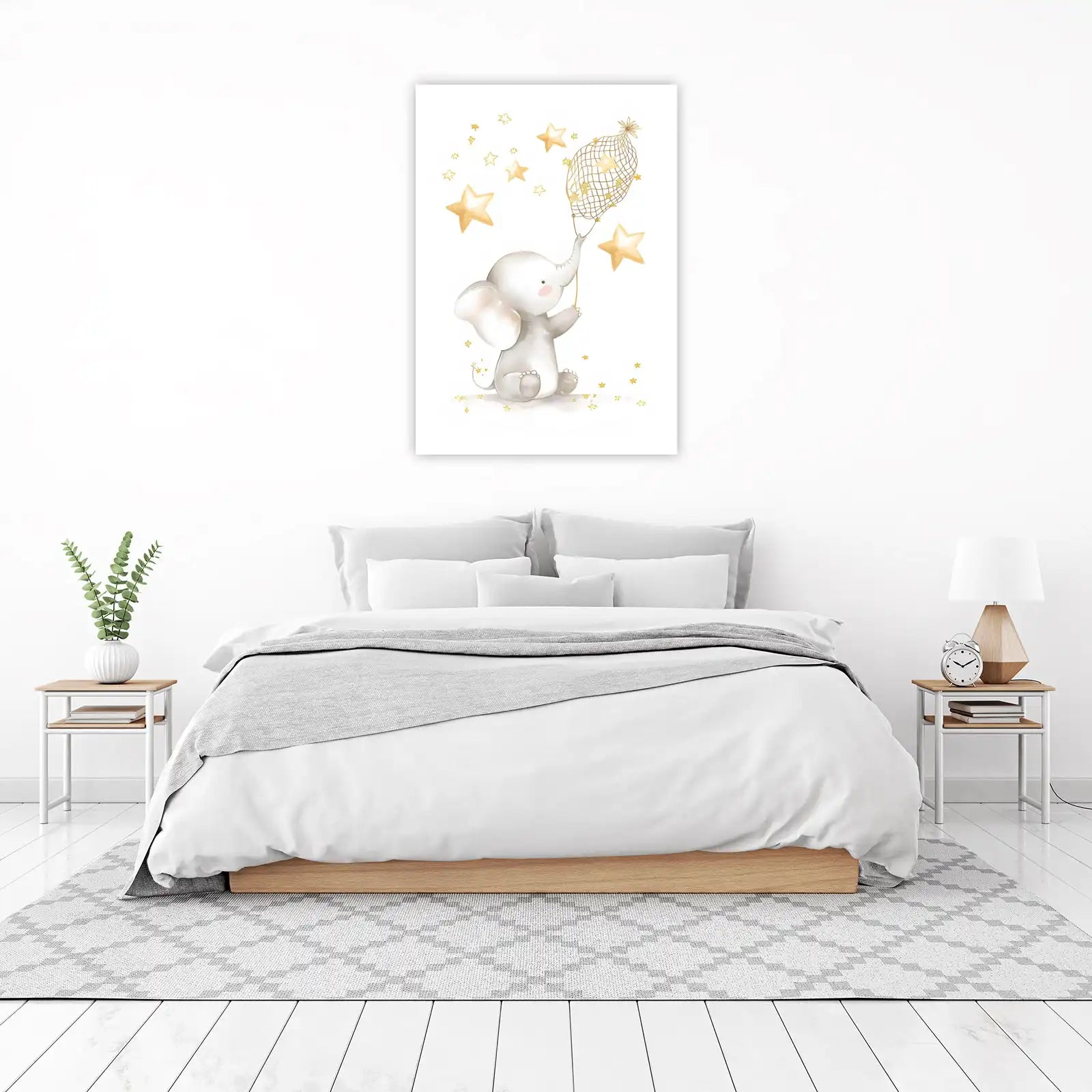 Cute Elephant Catching Stars Wall Art