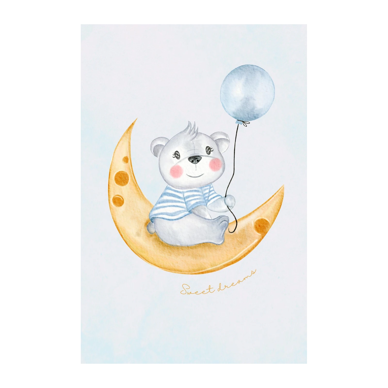 Dreamy Bear Moon Watercolor Nursery Wall Art