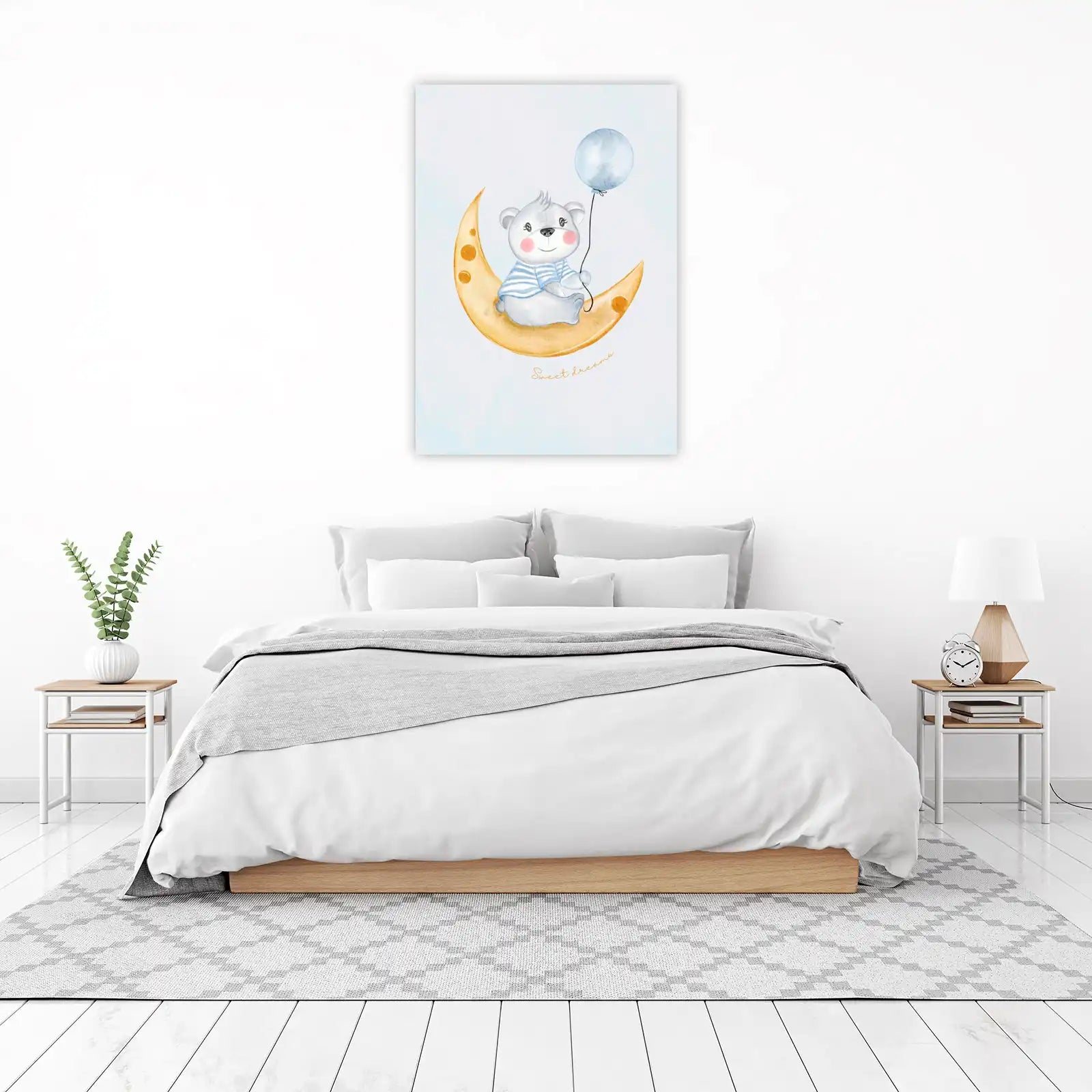Dreamy Bear Moon Watercolor Nursery Wall Art