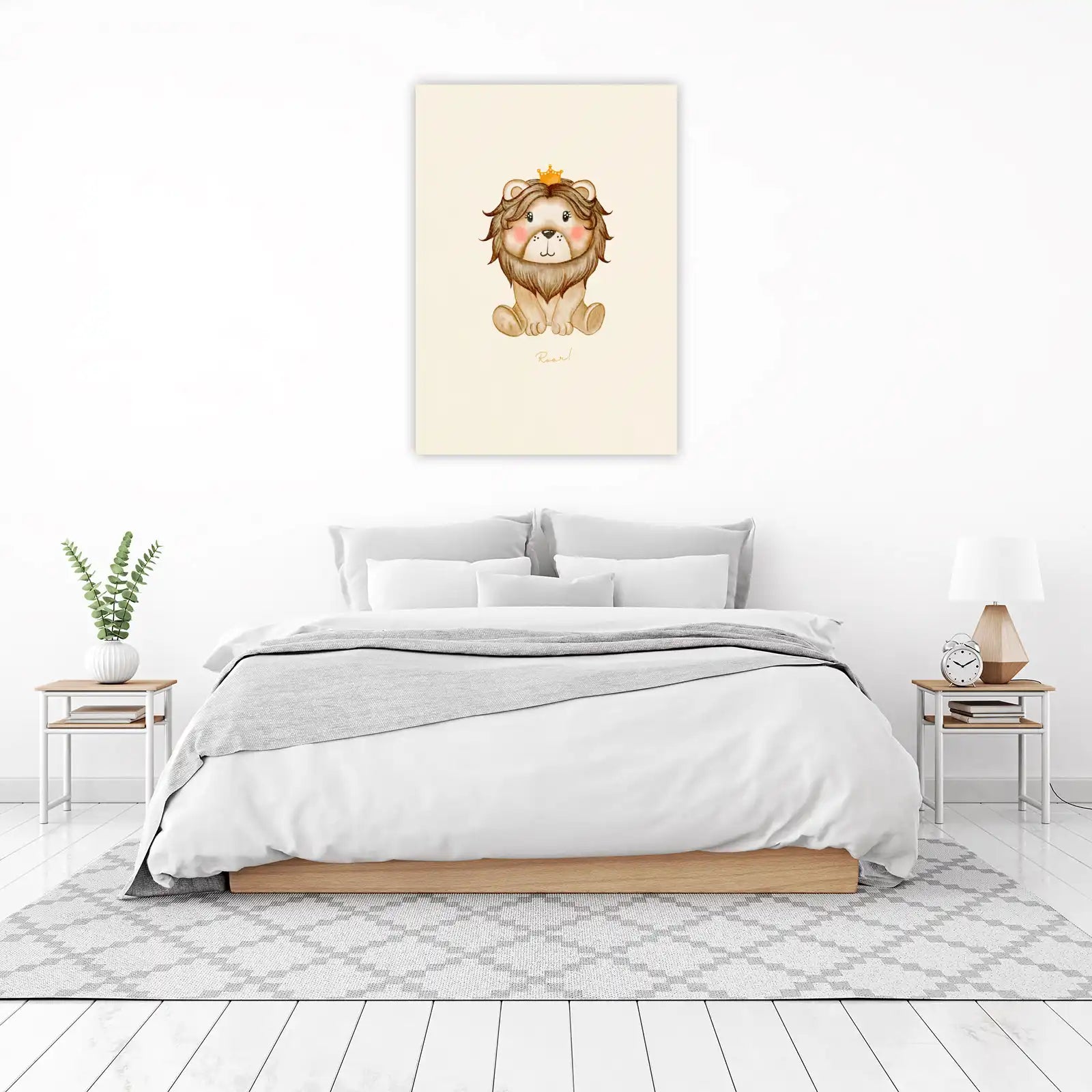 Cute Crowned Lion Watercolor Nursery Wall Art