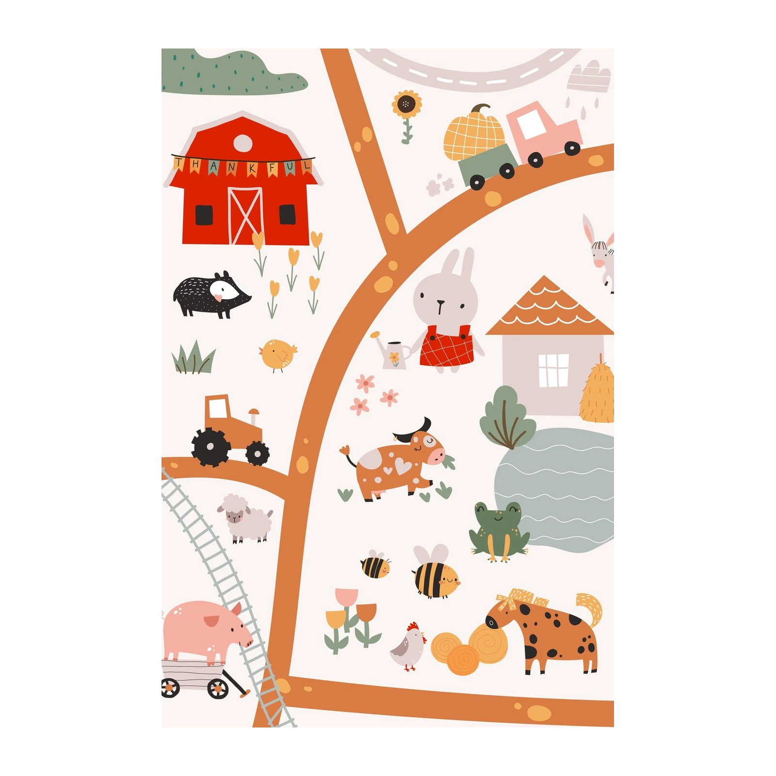 Charming Farm Animals "Thankful" Wall Art