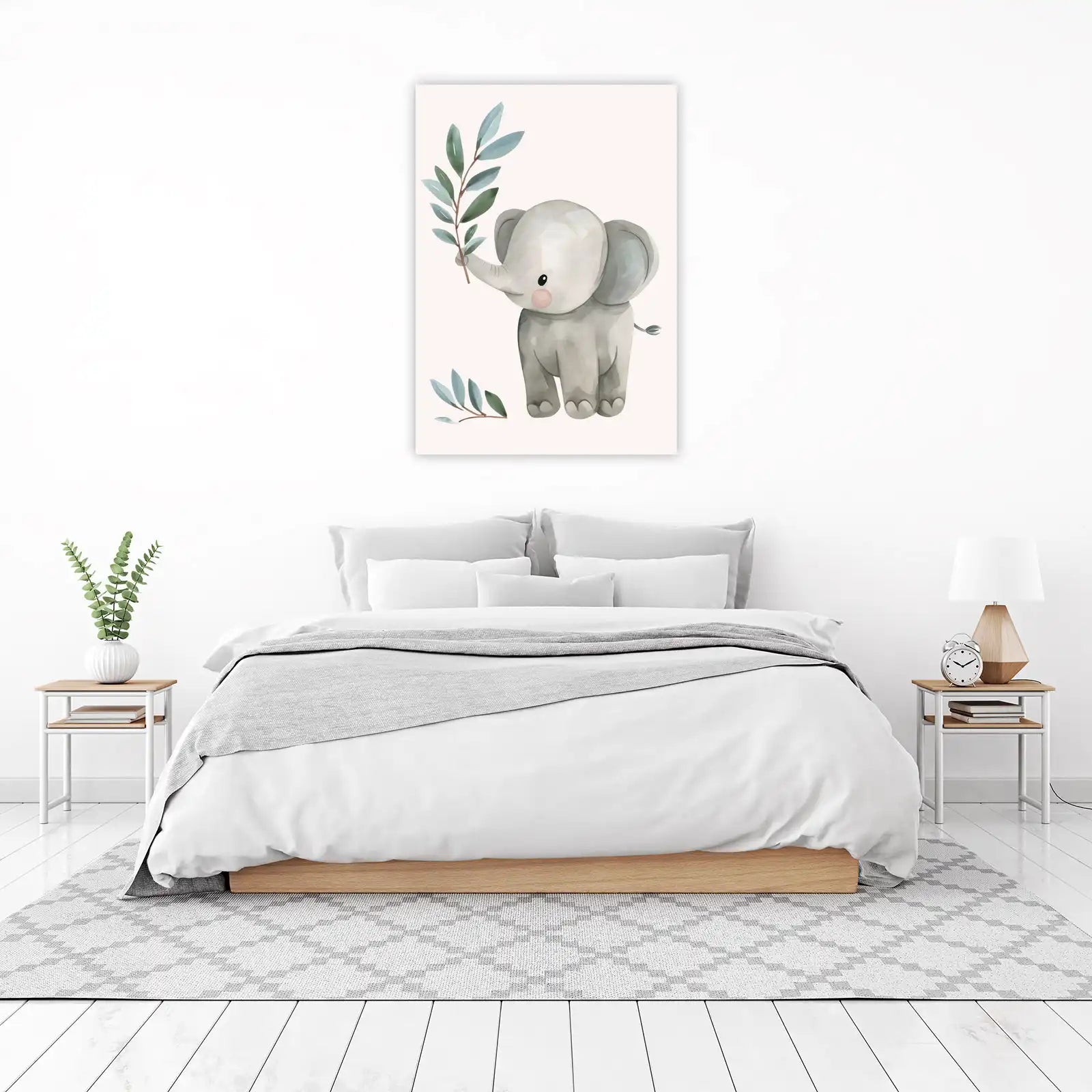 Cute Watercolor Elephant Baby Room Decor Wall Art