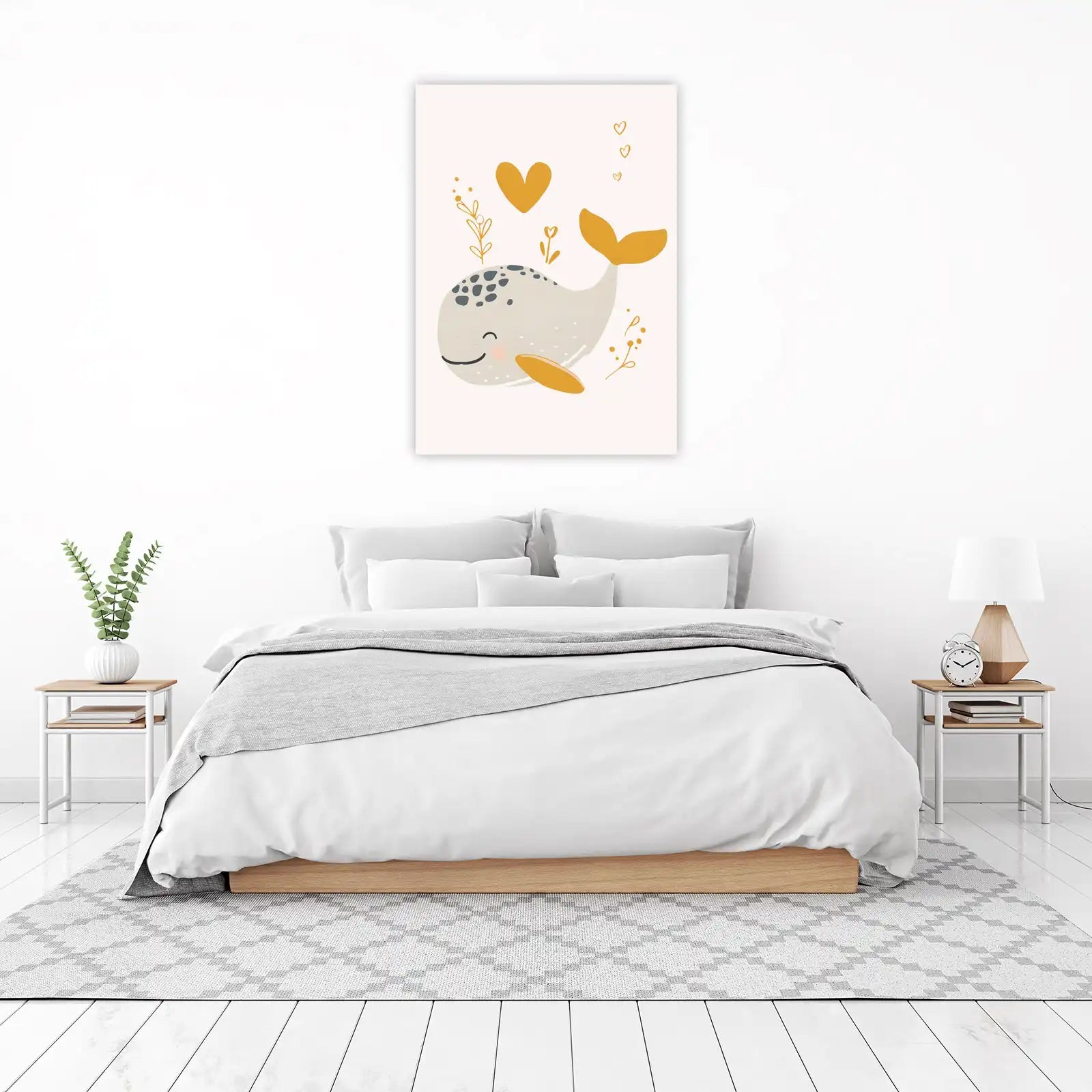 Whimsical Whale Heart Boho Nursery Wall Art