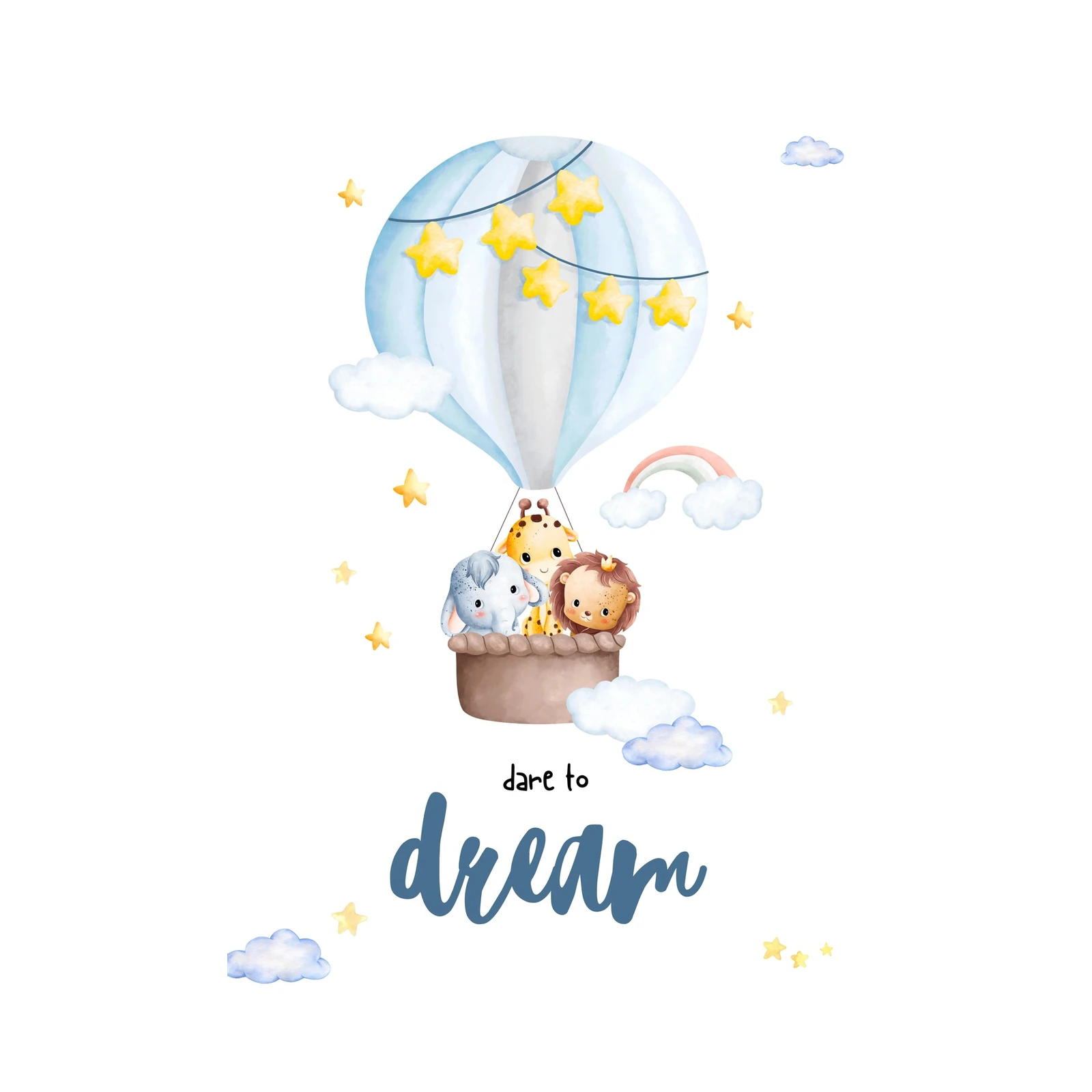 Cute Safari Animals Hot Air Balloon Wall Art