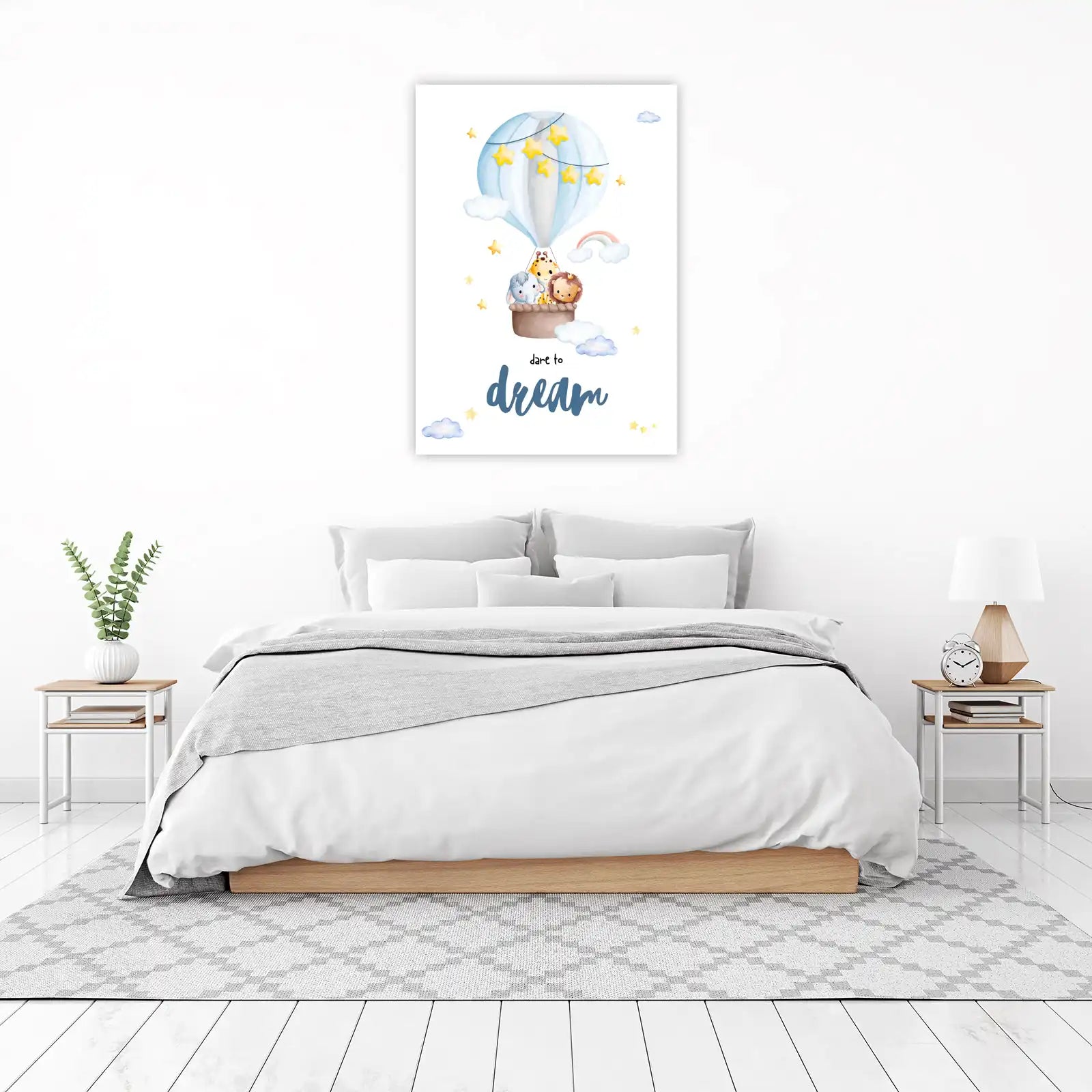 Cute Safari Animals Hot Air Balloon Wall Art