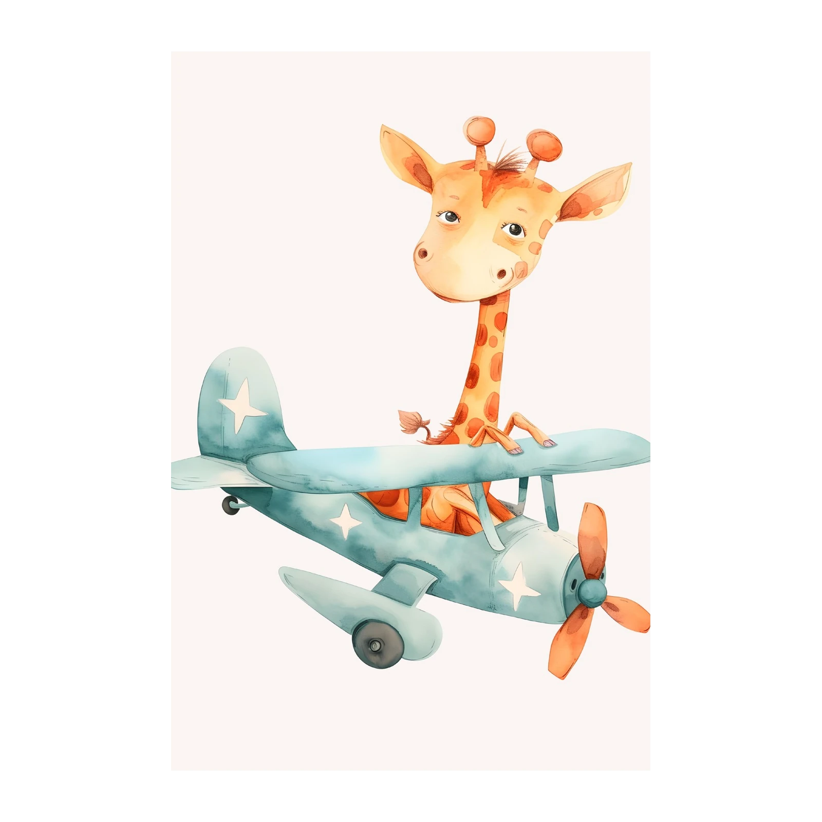 Whimsical Giraffe Pilot Airplane Adventure Wall Art