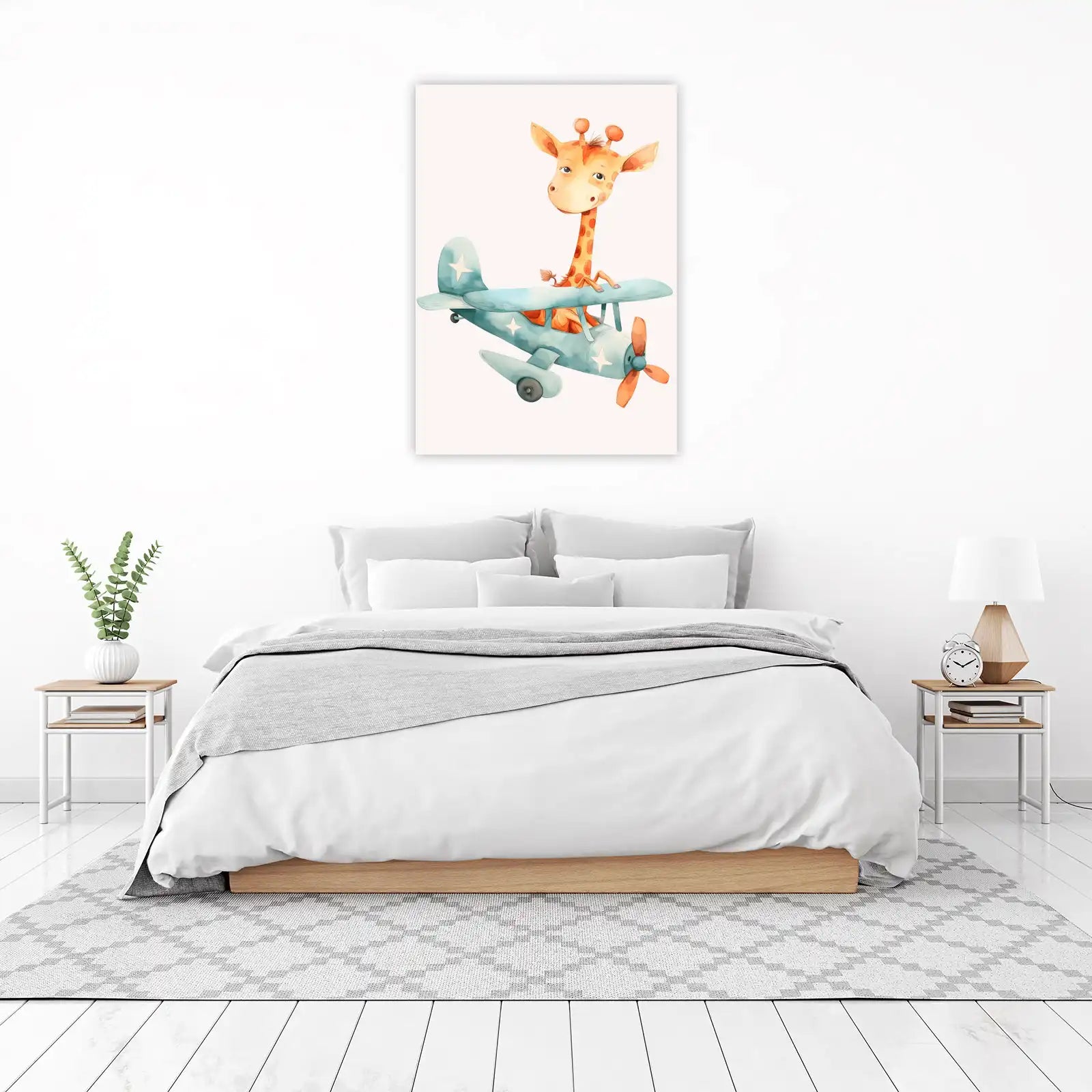 Whimsical Giraffe Pilot Airplane Adventure Wall Art