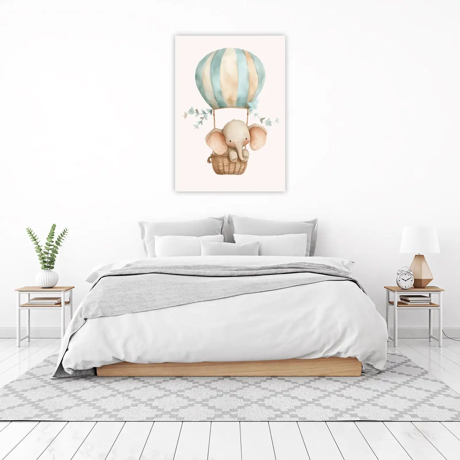 Cute Elephant Hot Air Balloon Watercolor Wall Art