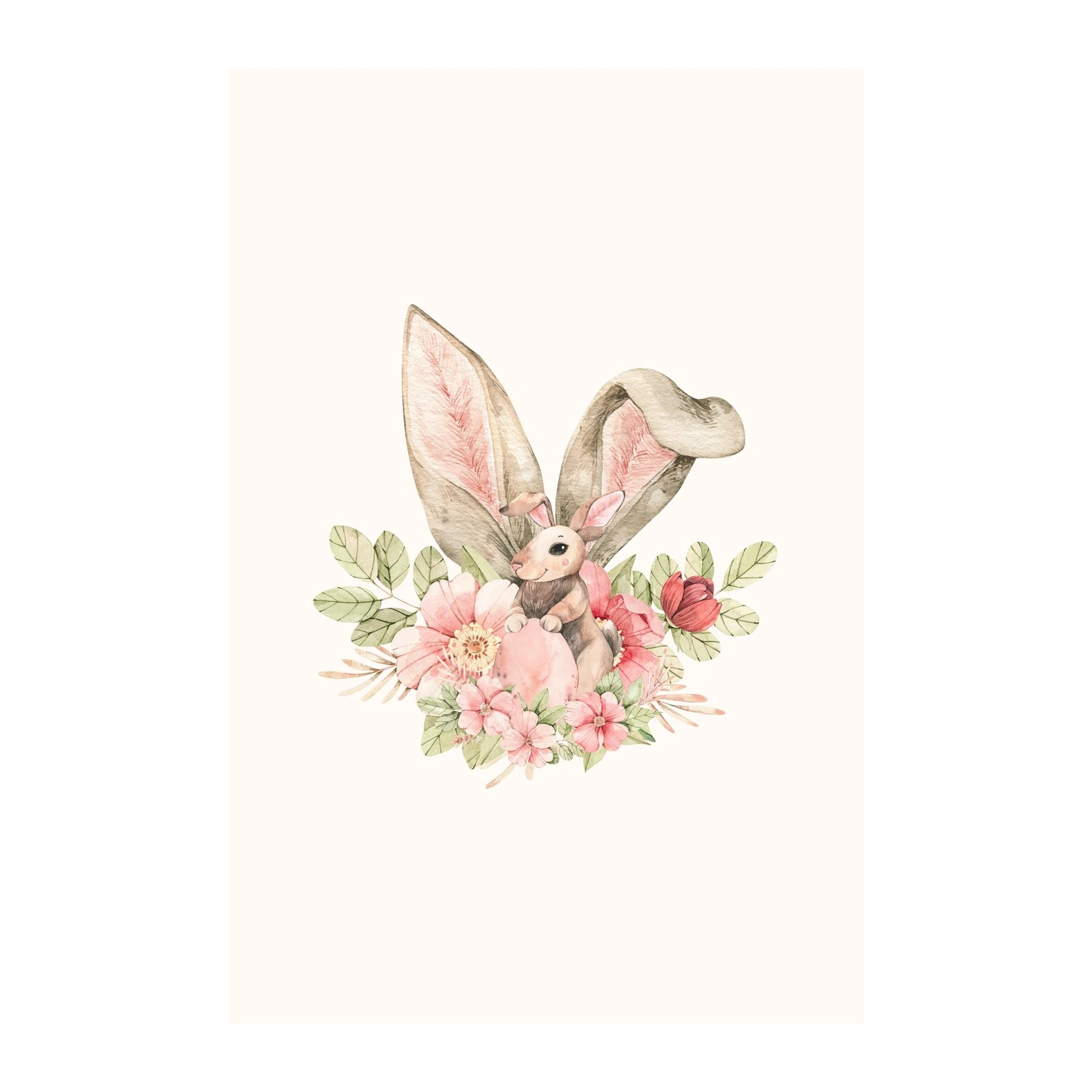 Adorable Bunny & Blooms Watercolor Wall Art