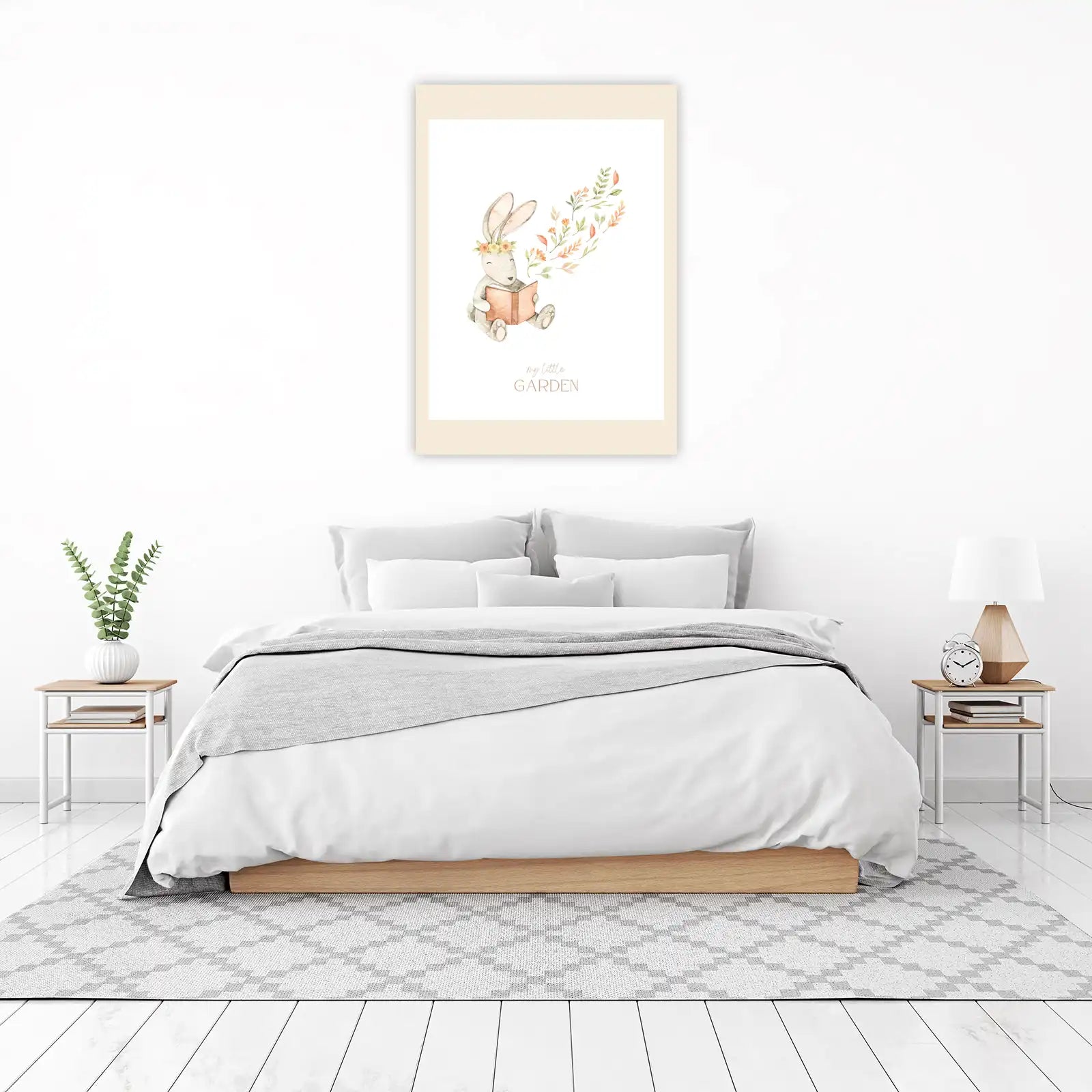 Whimsical Bunny Reading Garden Art Wall Art