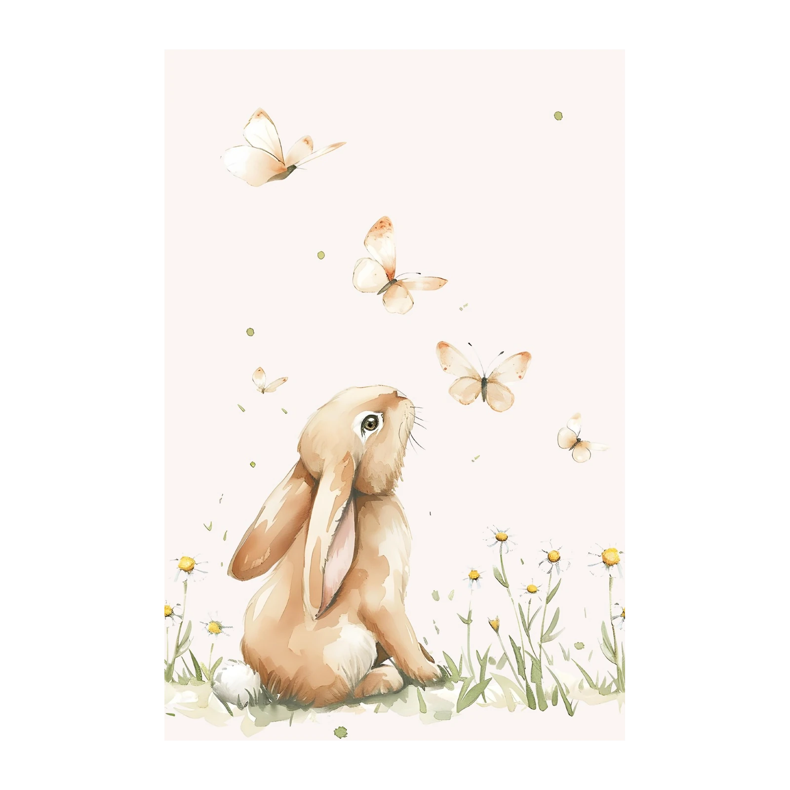 Whimsical Bunny & Butterfly Watercolor Wall Art