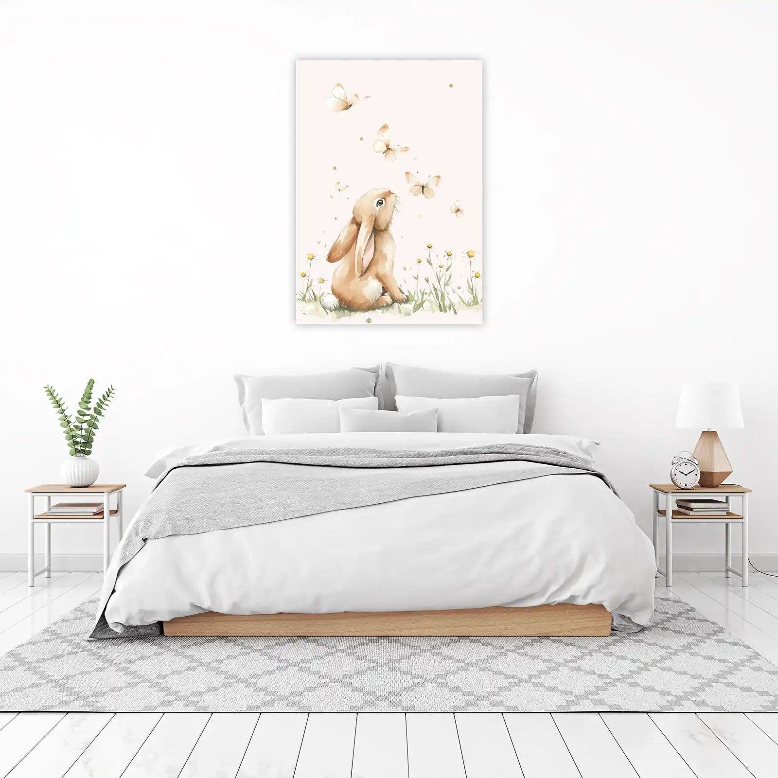 Whimsical Bunny & Butterfly Watercolor Wall Art