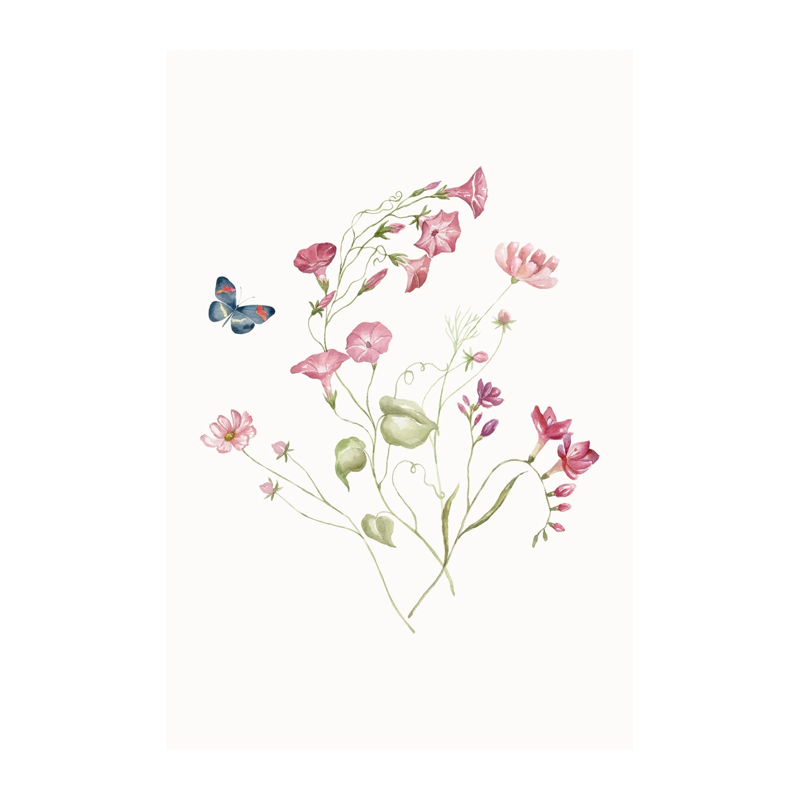 Vintage Butterfly Floral Watercolor Wall Art