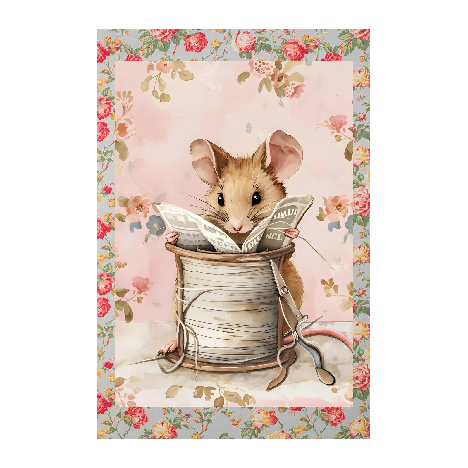 Whimsical Mouse Reading Vintage News Wall Art