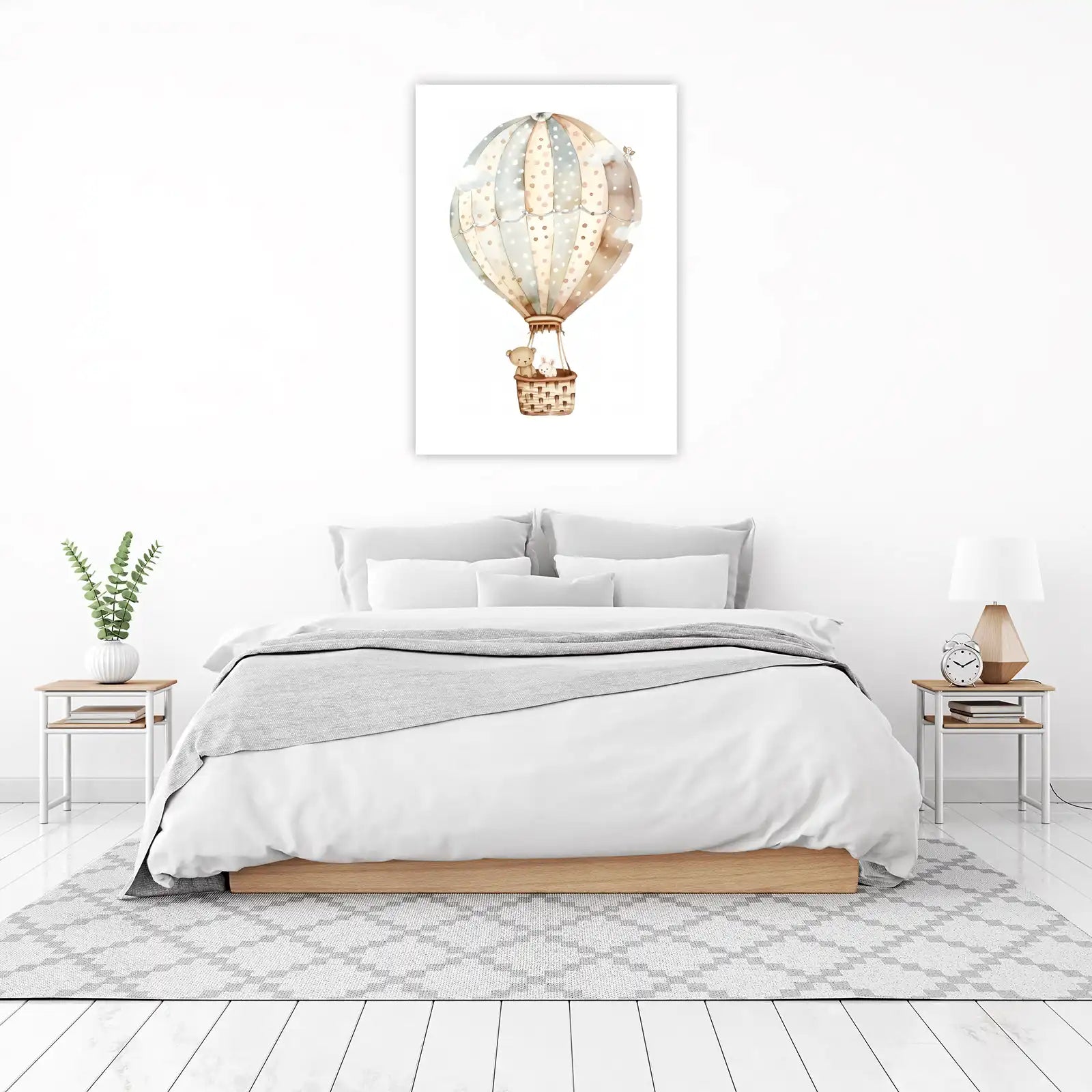 Whimsical Bear & Bunny Hot Air Balloon Wall Art