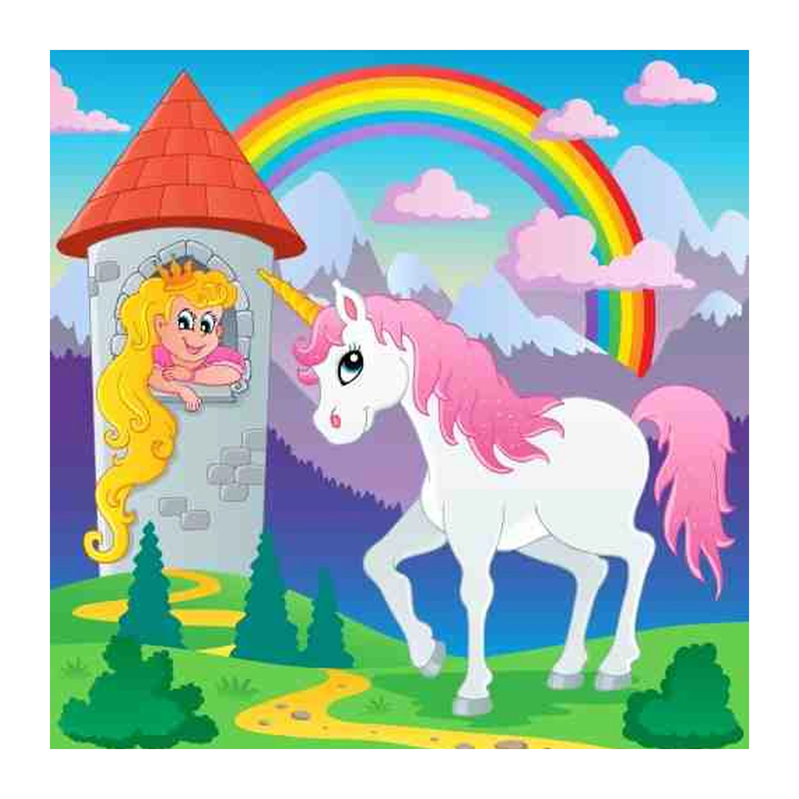 Magical Unicorn Princess & Rainbow Wall Art