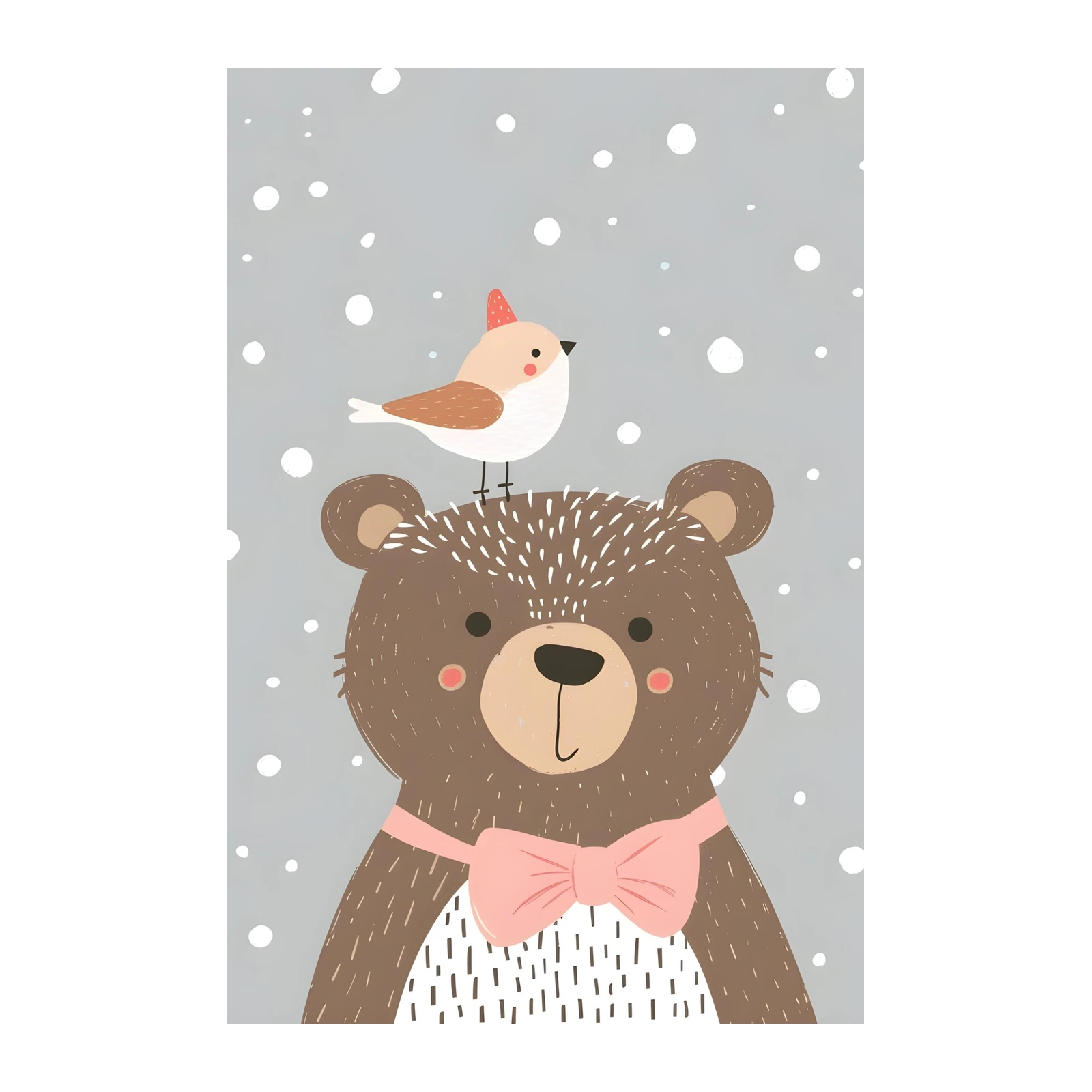 Cute Bear & Bird Winter Scene Wall Art