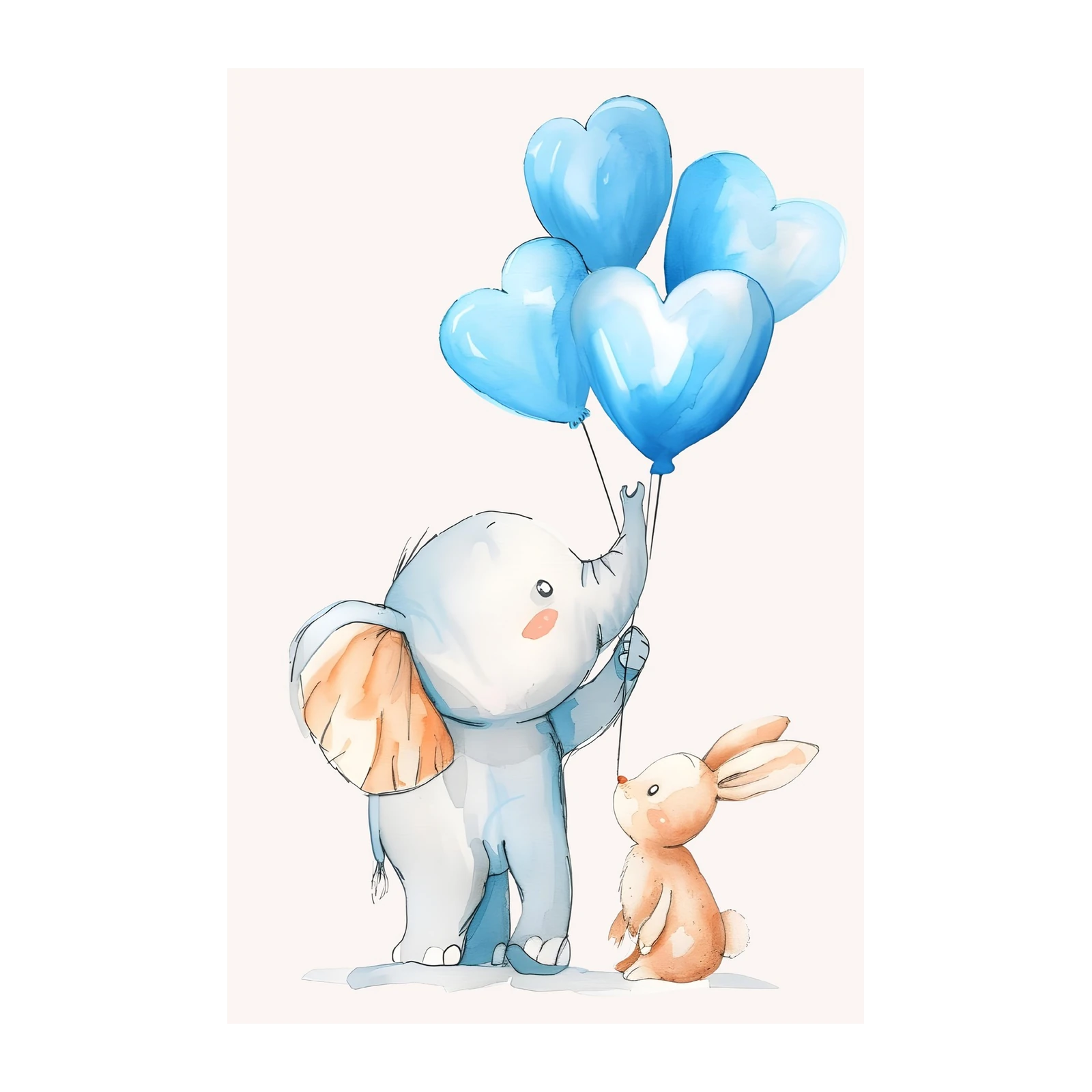 Adorable Elephant & Bunny Heart Balloons Wall Art