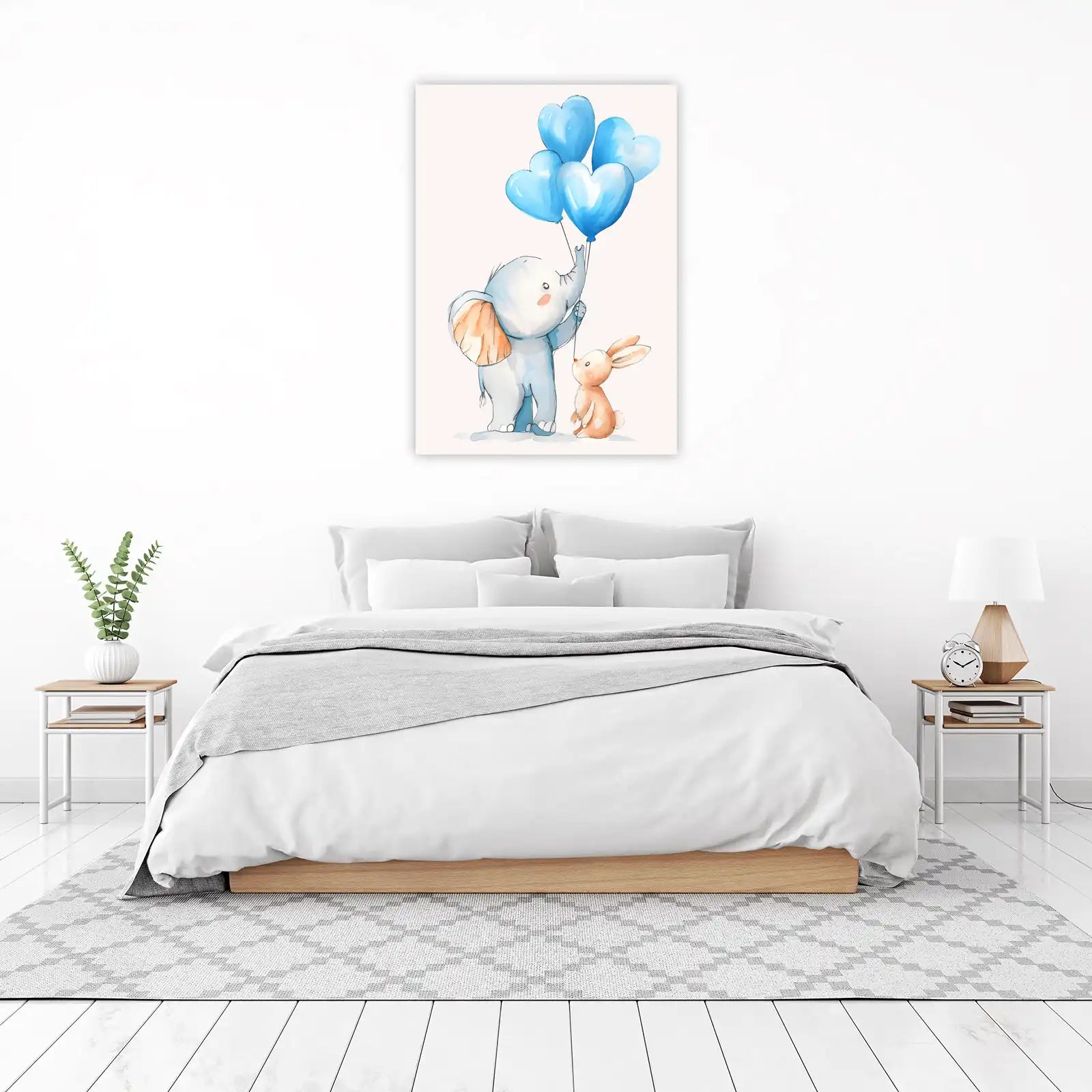 Adorable Elephant & Bunny Heart Balloons Wall Art