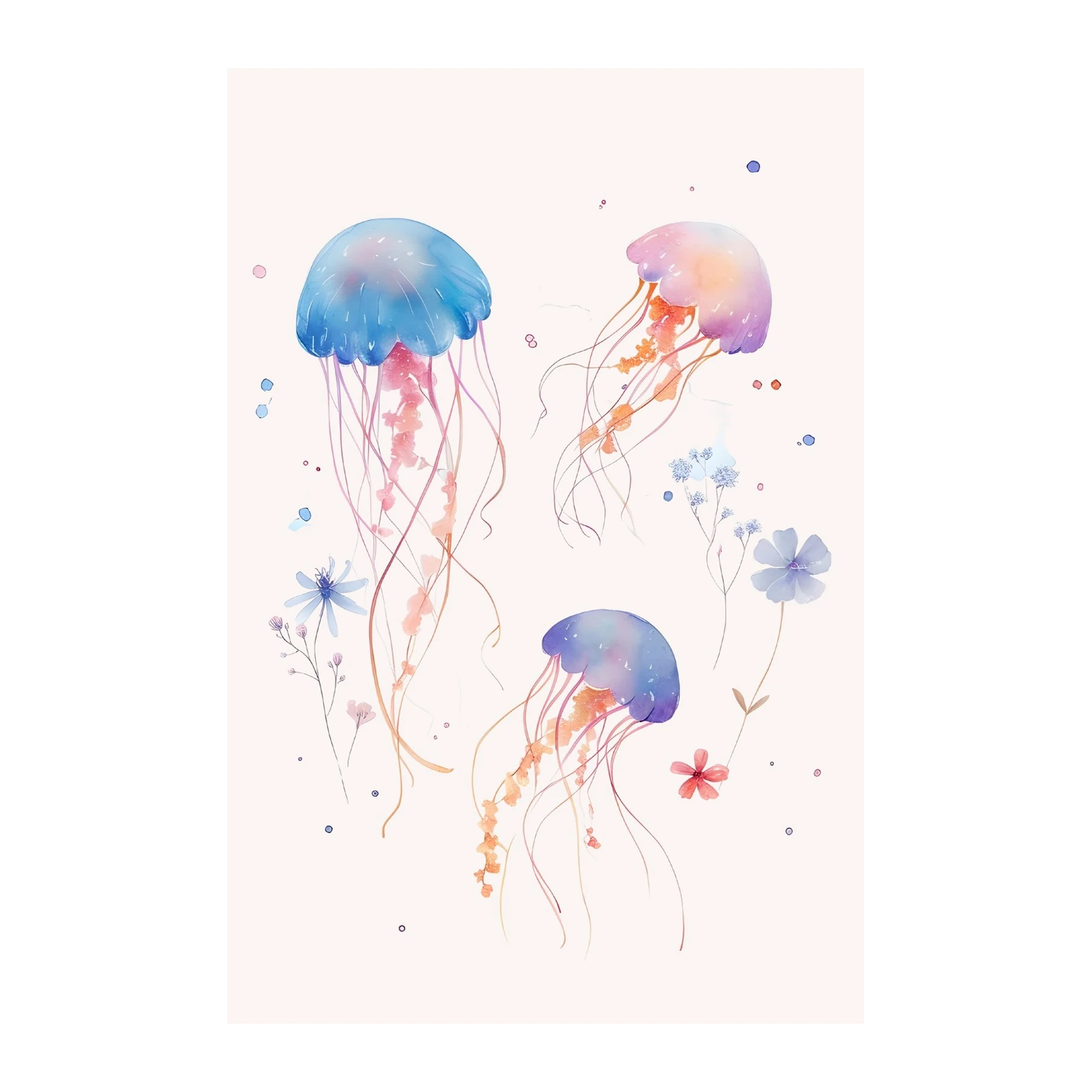 Watercolor Jellyfish Floral Dream Wall Art