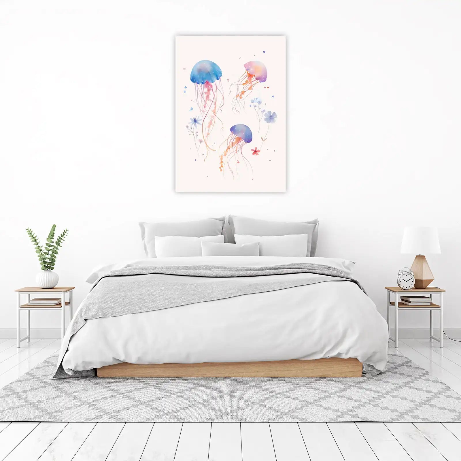 Watercolor Jellyfish Floral Dream Wall Art