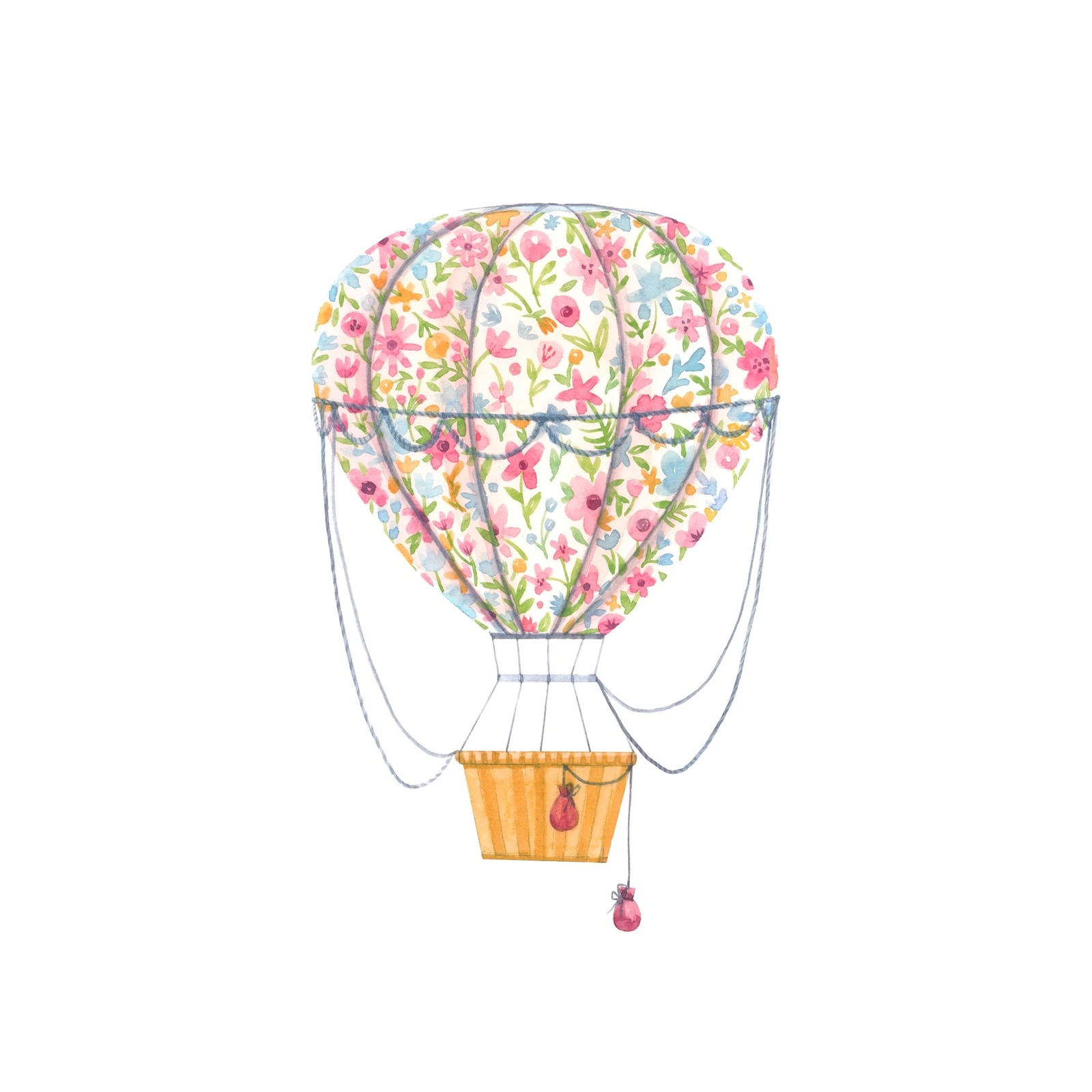 Floral Hot Air Balloon Adventure Wall Art