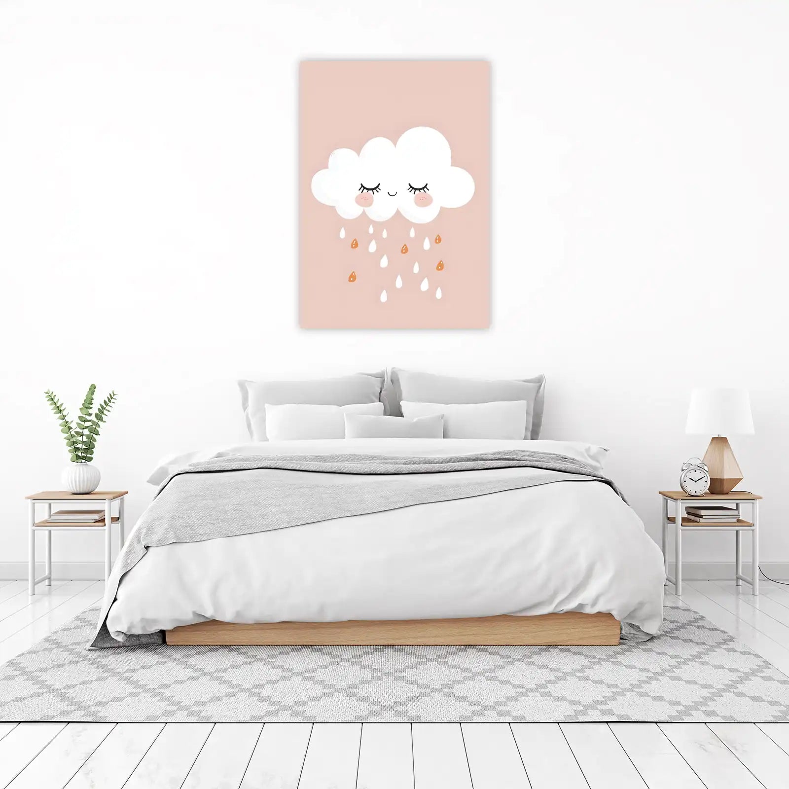 Cute Sleepy Cloud Raindrop Wall Art