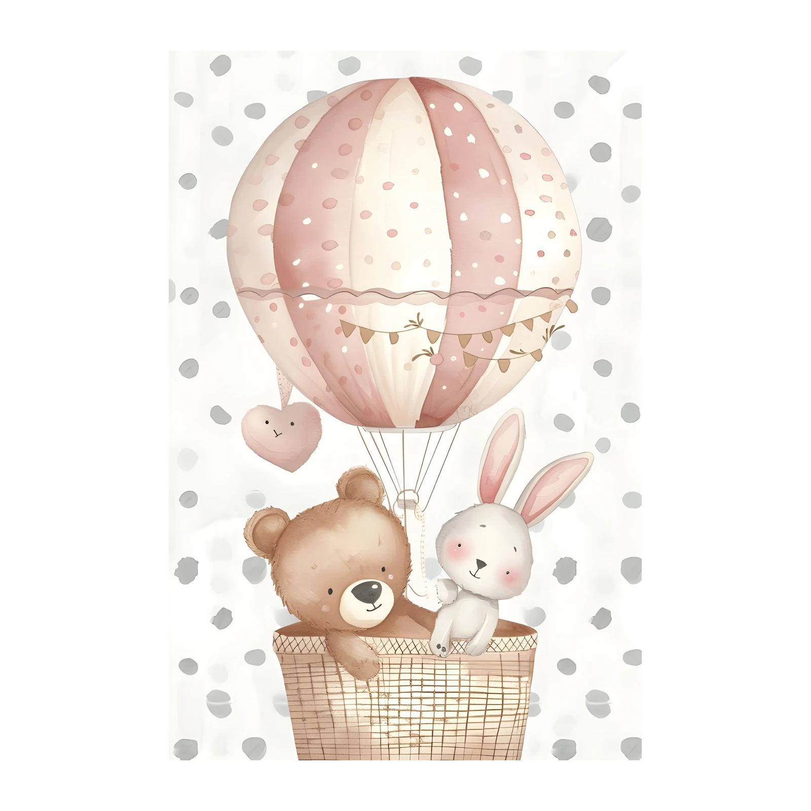 Sweet Adventure Bear & Bunny Hot Air Balloon Wall Art