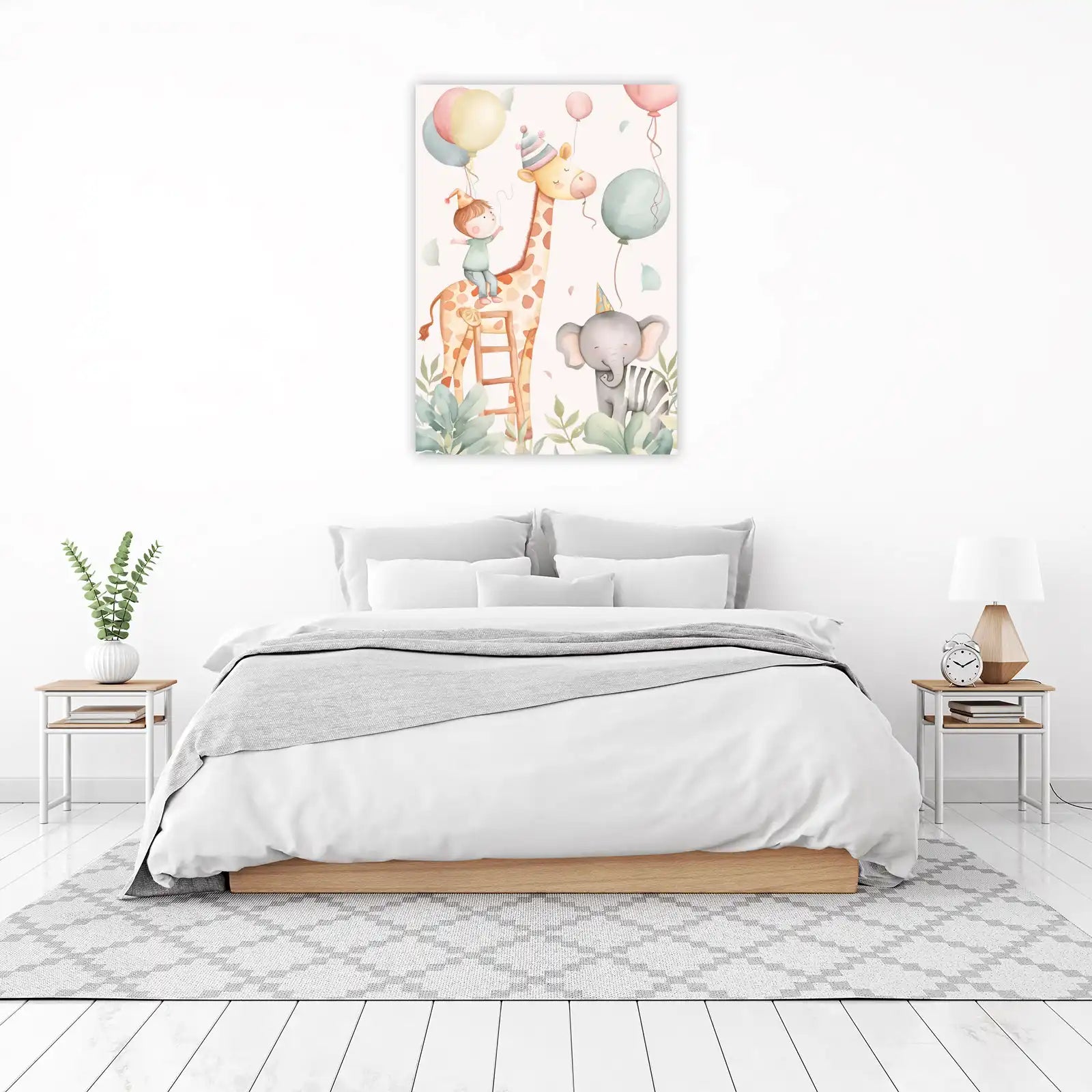 Whimsical Giraffe & Elephant Safari Birthday Wall Art