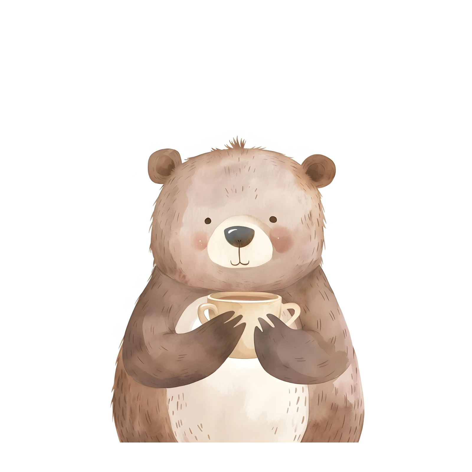 Cozy Bear with Coffee Watercolor Wall Art