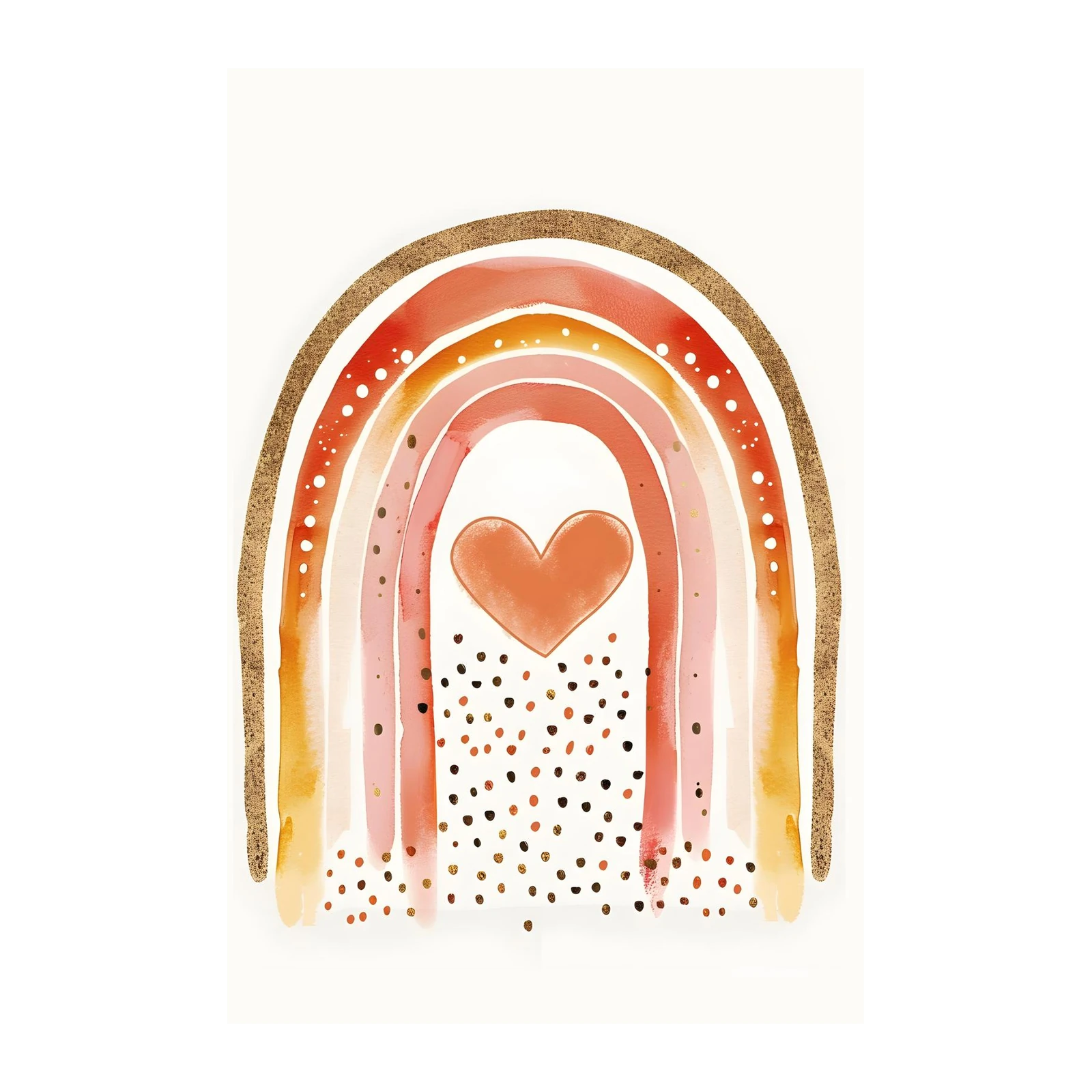 Boho Rainbow Heart Gold Accent Wall Art