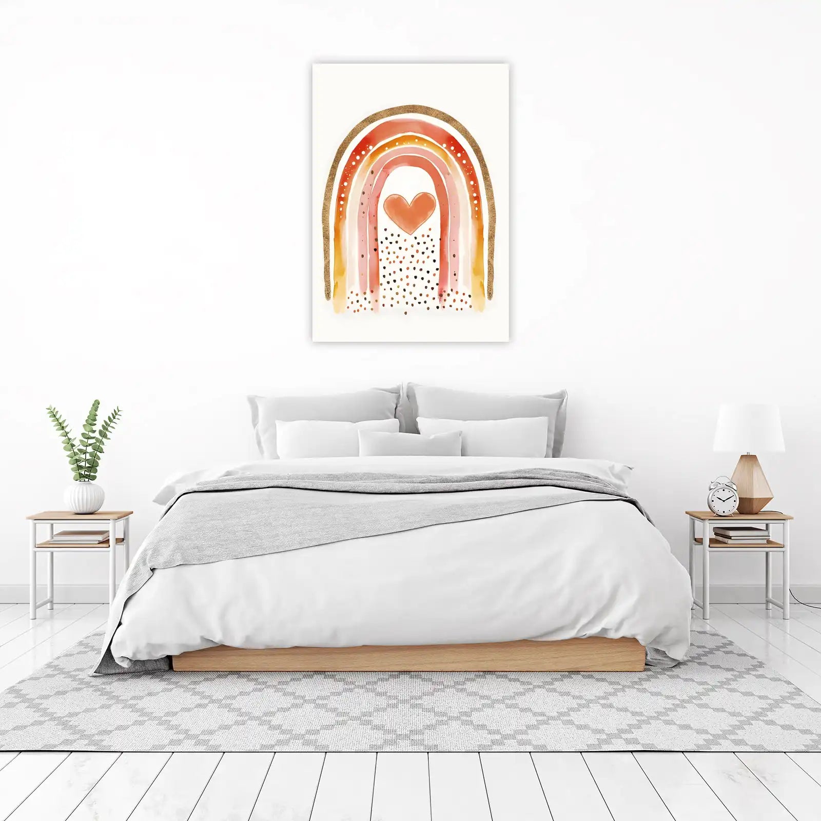 Boho Rainbow Heart Gold Accent Wall Art