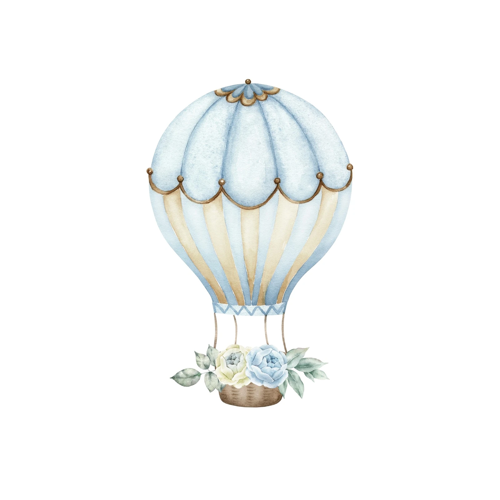 Whimsical Blue Hot Air Balloon & Flowers Wall Art