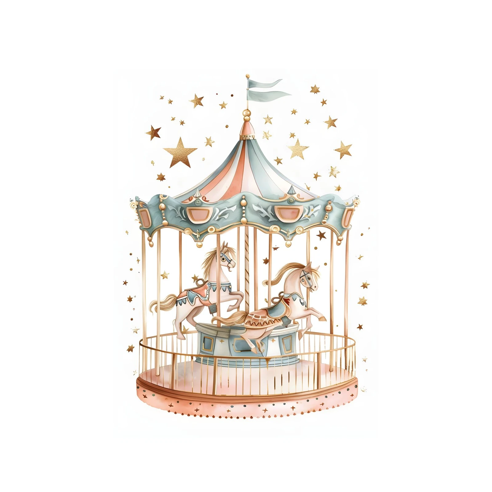 Whimsical Carousel Horses & Stars Wall Art