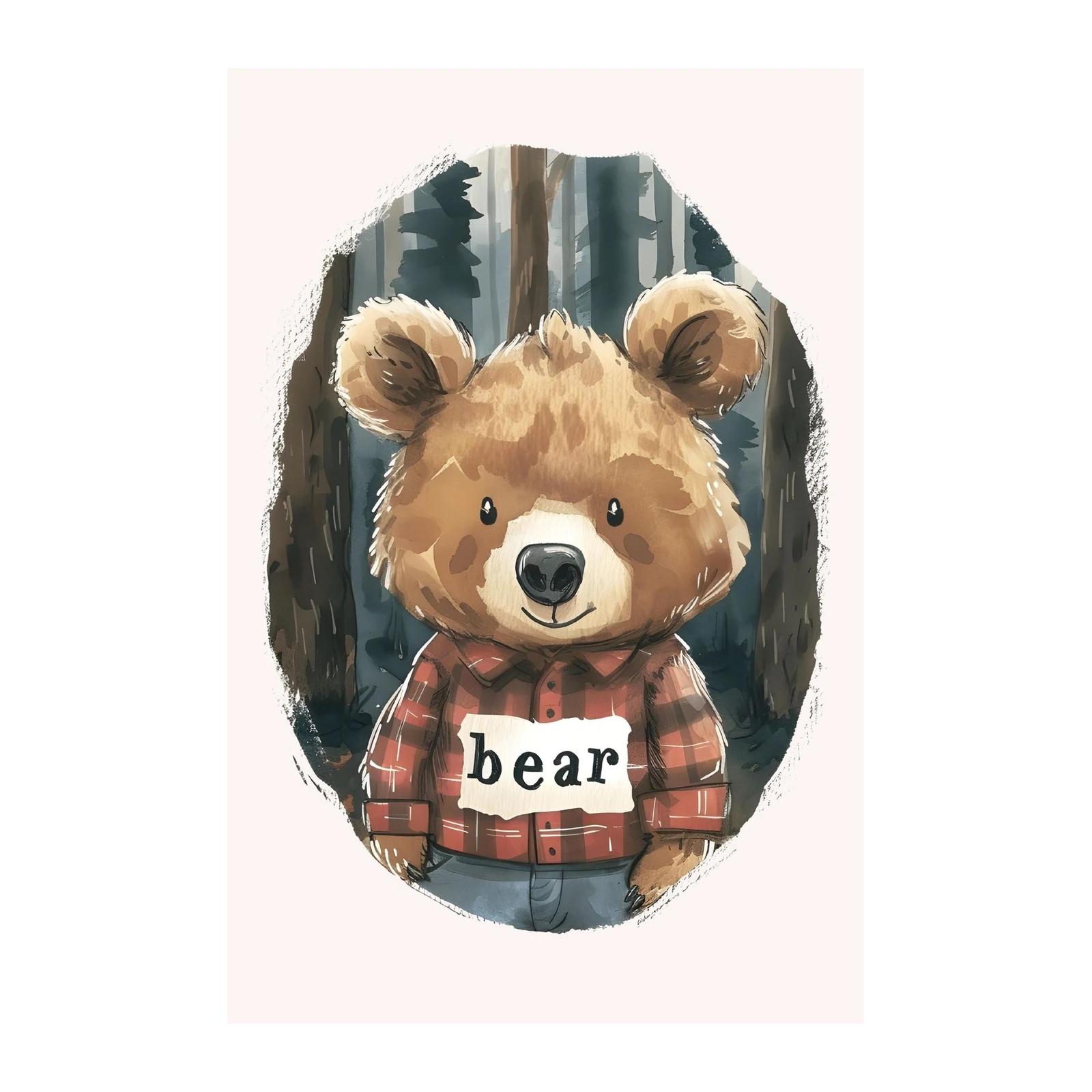 Charming Forest Bear in Plaid Flannel Wall Art