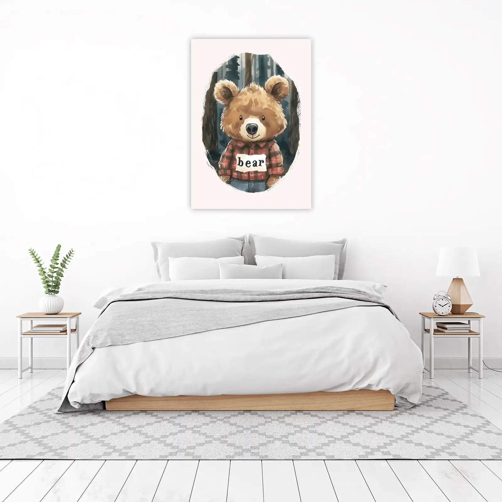 Charming Forest Bear in Plaid Flannel Wall Art