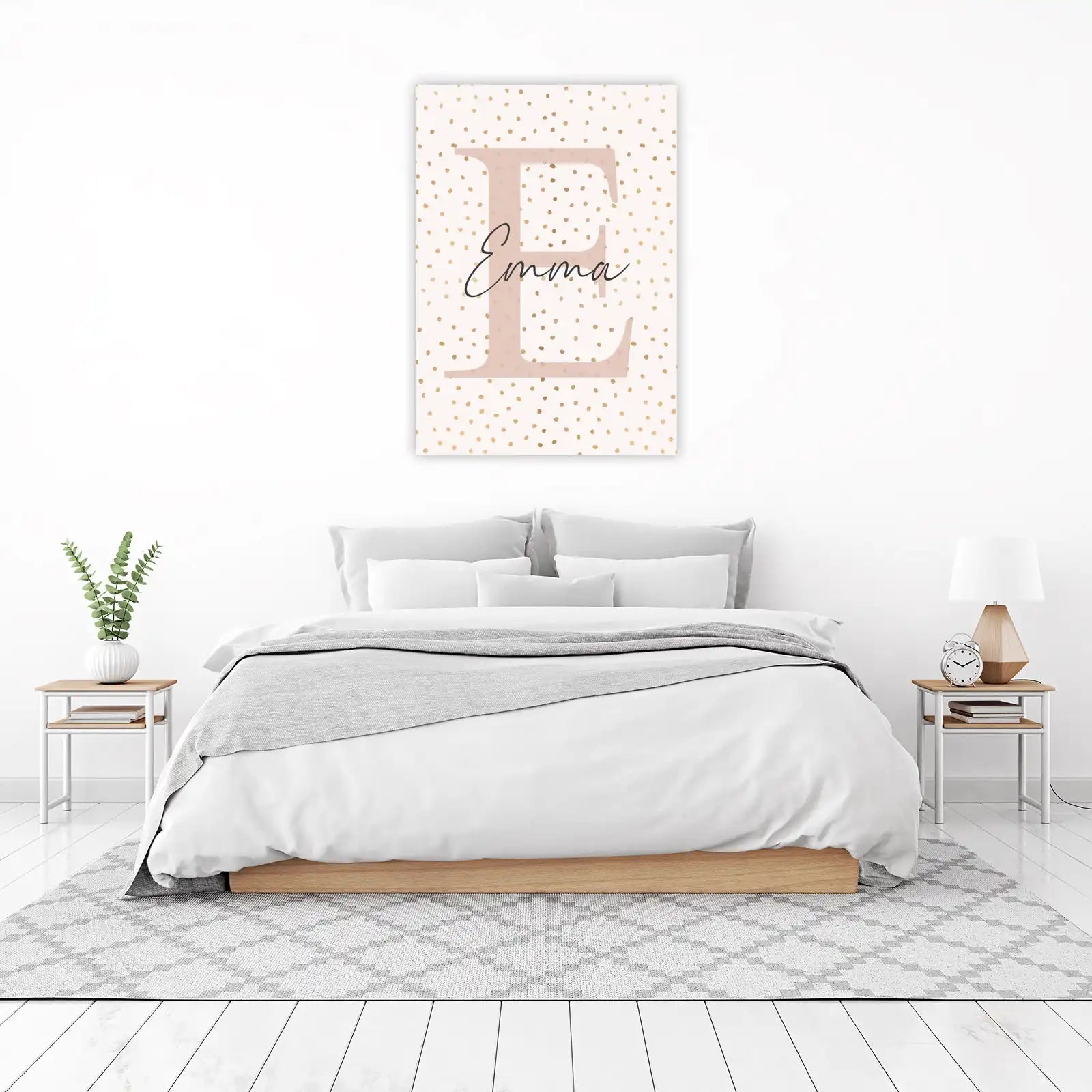 Personalized "Emma" Gold Dot Letter E Wall Art