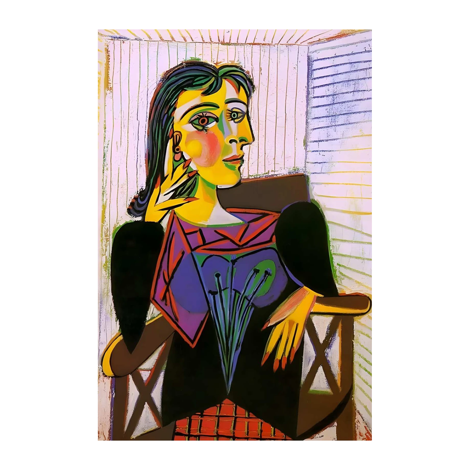 Vibrant Cubist Portrait Woman Wall Art