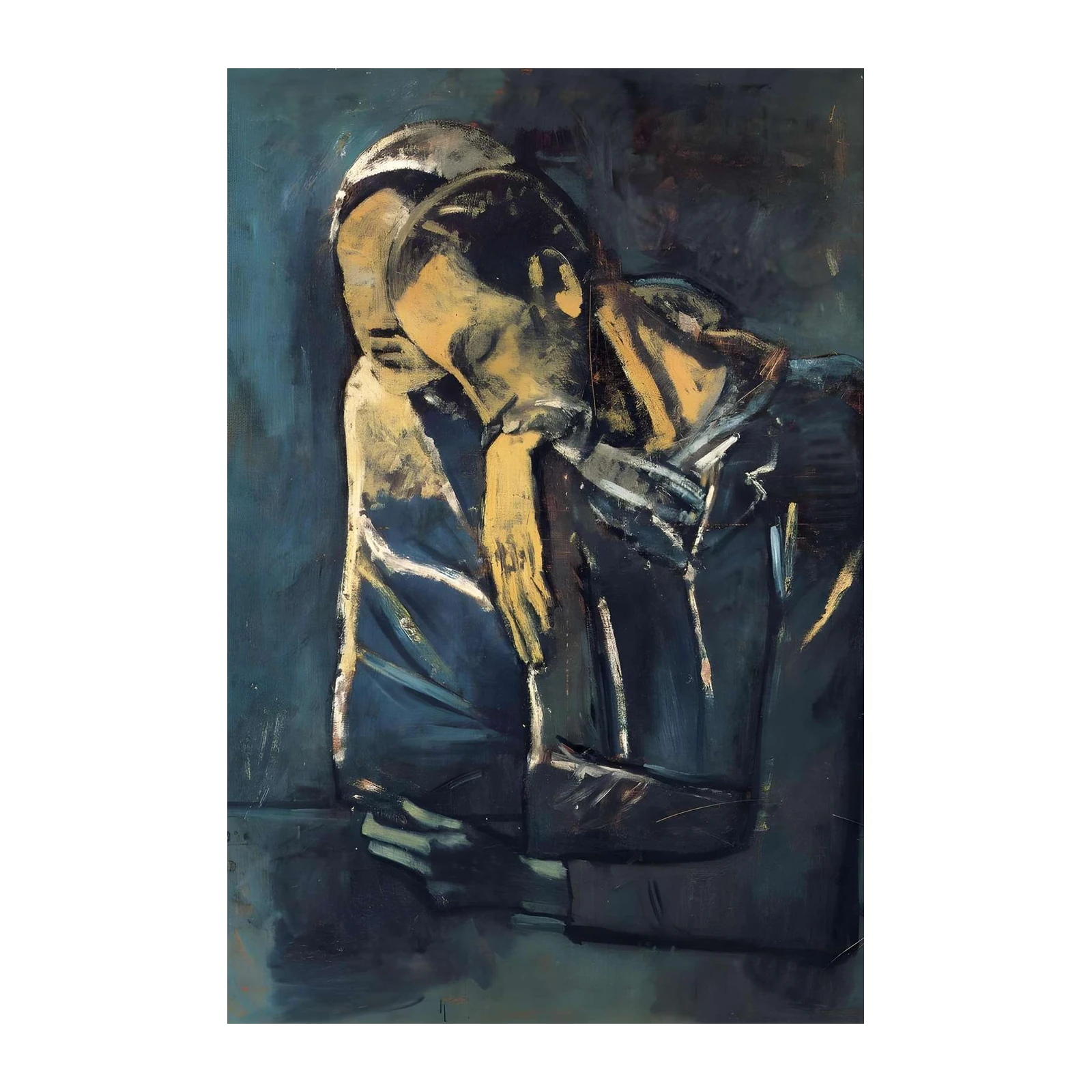 Emotional Embrace Blue Vintage Figures Wall Art