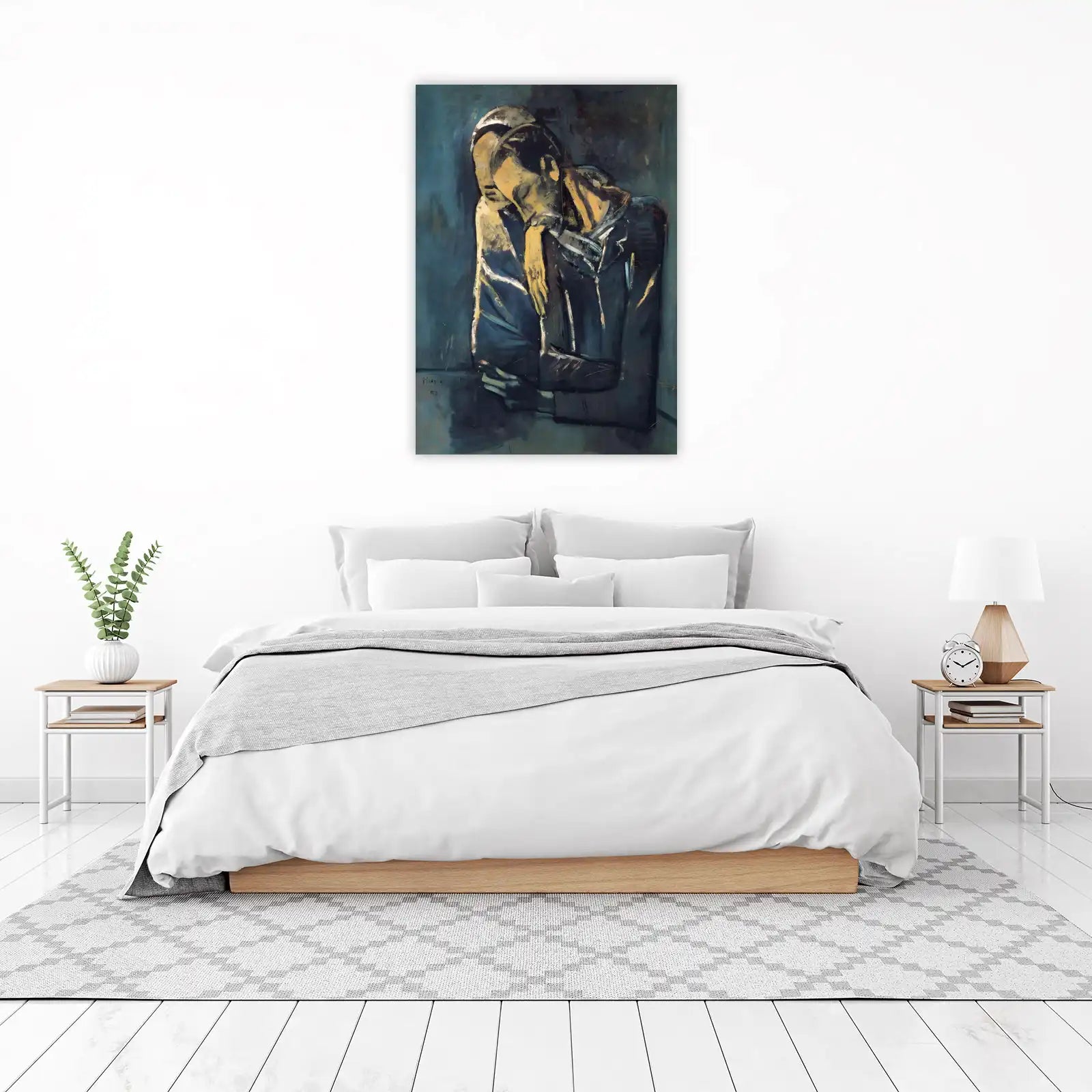 Emotional Embrace Blue Vintage Figures Wall Art