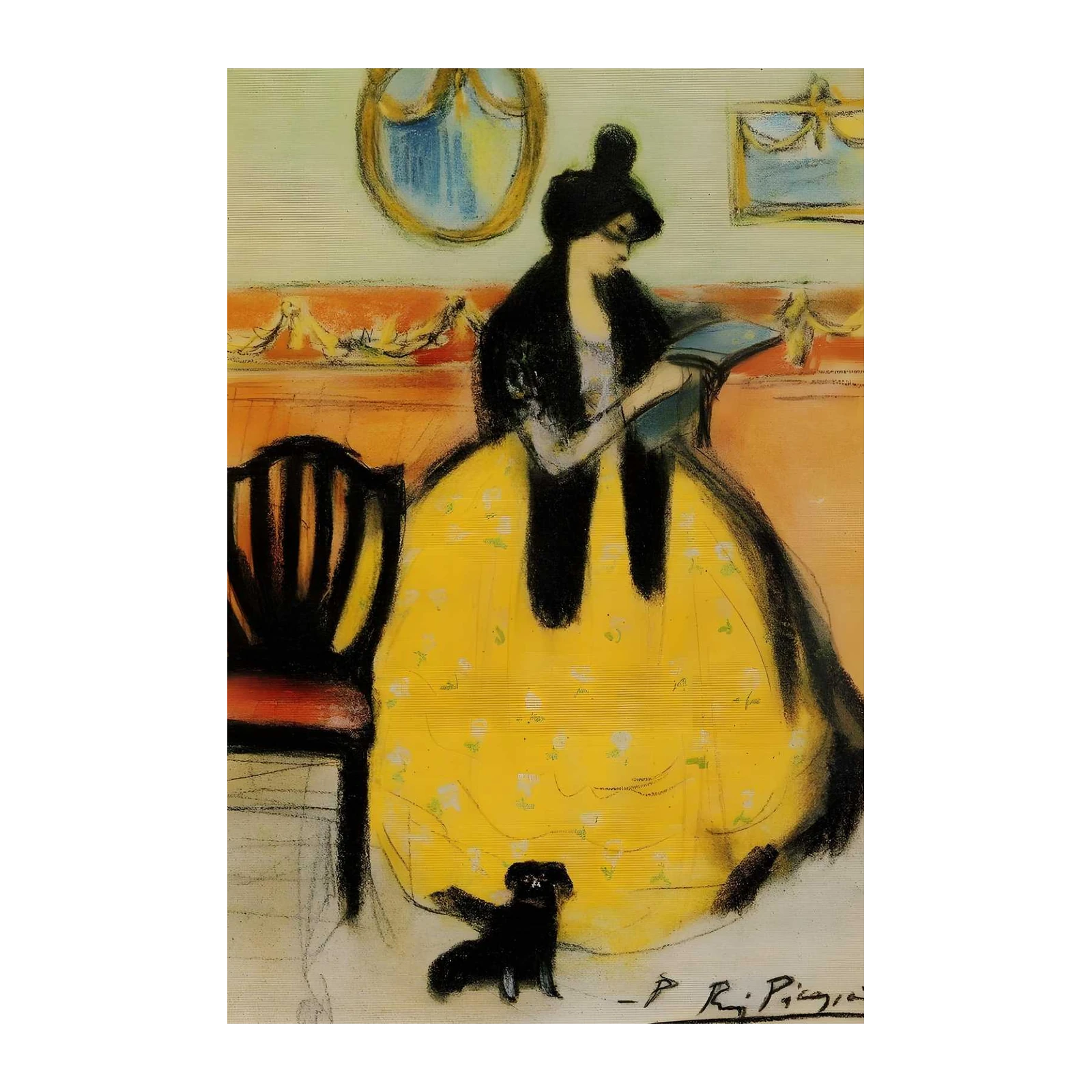 Elegant Woman Reading Yellow Dress Wall Art
