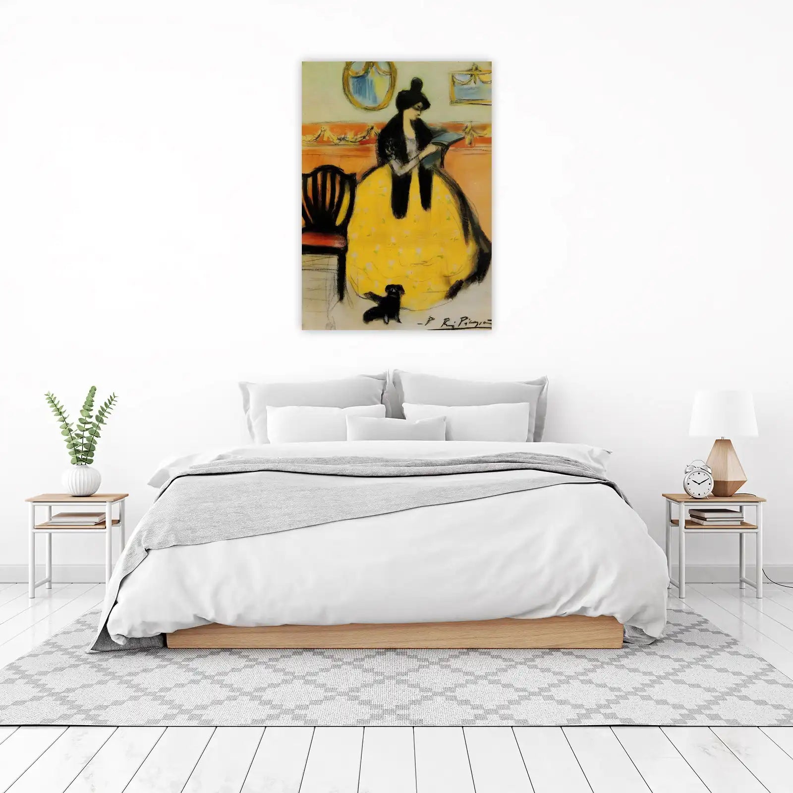 Elegant Woman Reading Yellow Dress Wall Art